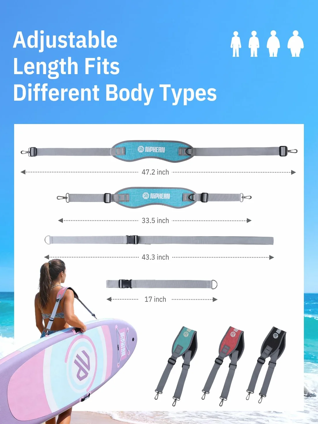 Correa de Transporte para Tabla de Paddle y Kayak Ajustable 44-52 Pulgadas