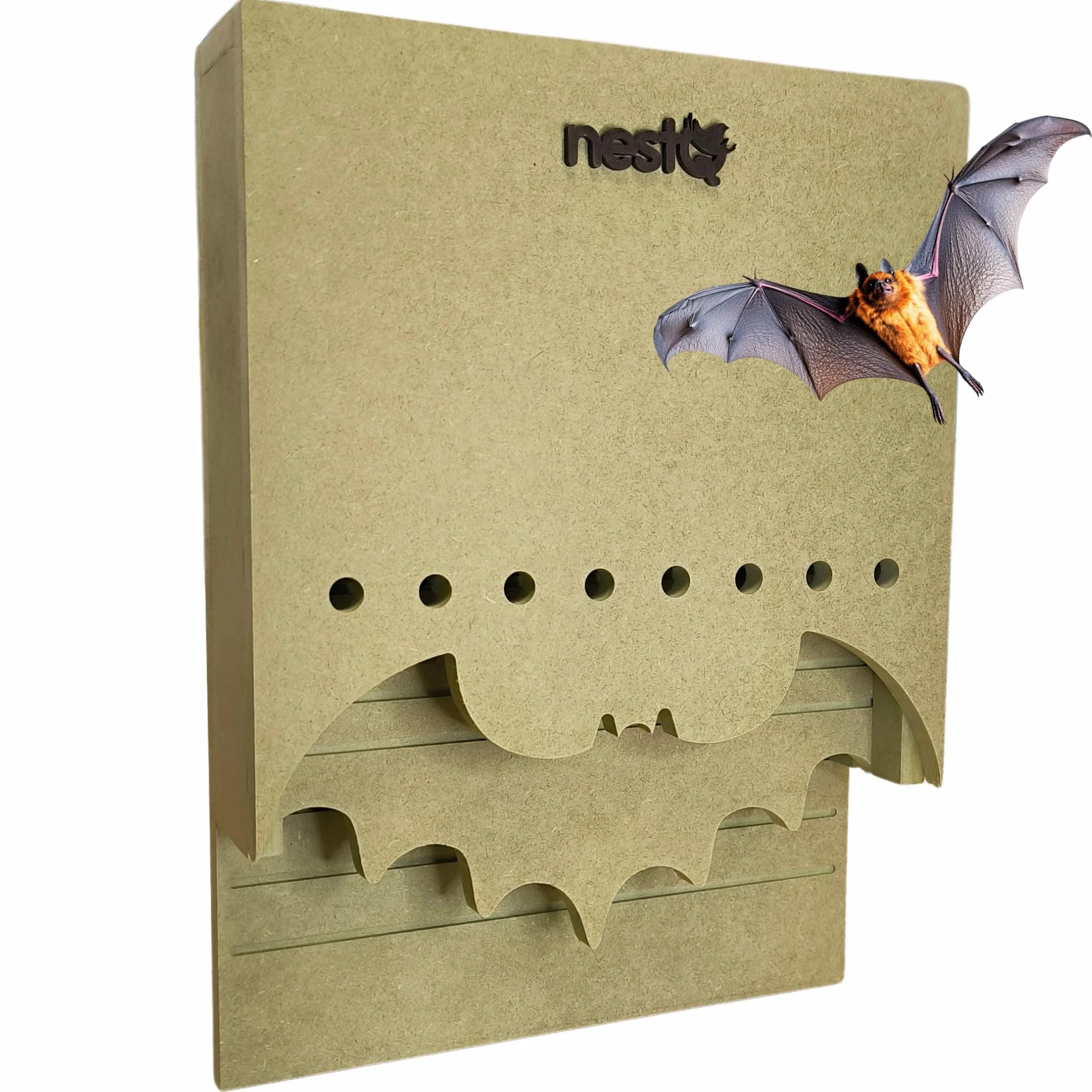 Nido De Murciélagos para Exterior - Casa Grande De Madera con 2 Cámaras - Diseño Especial para Atraer Murciélagos - Fácil Instalación con 2 Ganchos - Separador Extraíble con Orificios De Comunicación