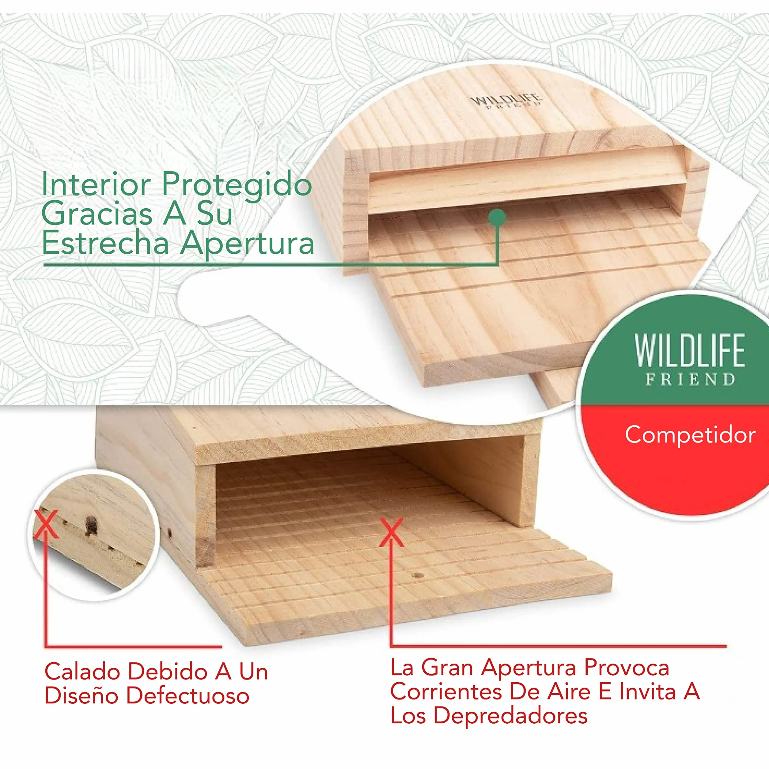 WILDLIFE FRIEND Caja Grande para murciélagos, Madera Maciza atornillada y 100% Resistente a la Intemperie, Sin Tratar, Casa para murciélagos y Caja de anidación para murciélagos