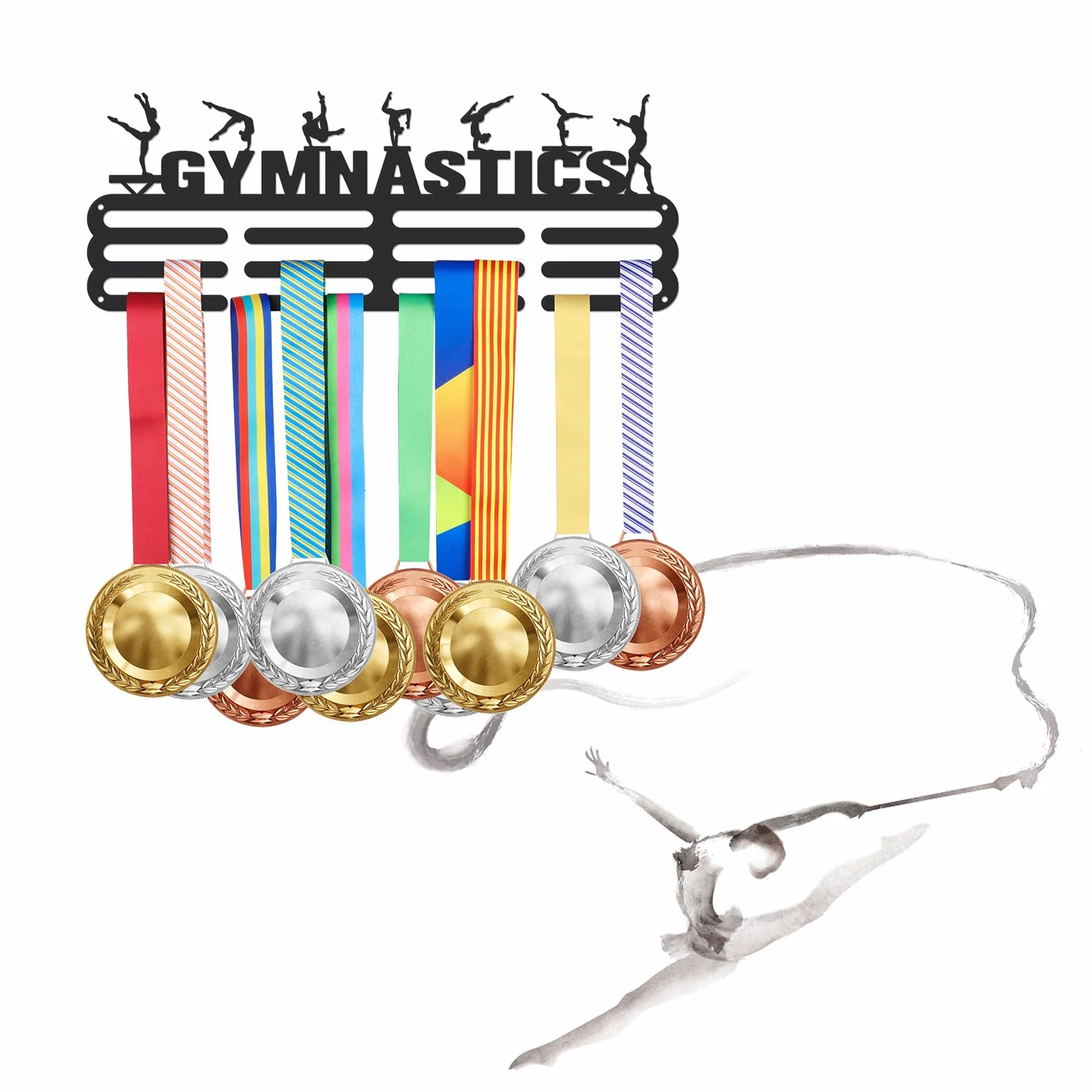 SUPERDANT Colgador de Medallas de Gimnasia con 12 Líneas, Soporte de Exhibición de Acero Resistente Montado en la Pared