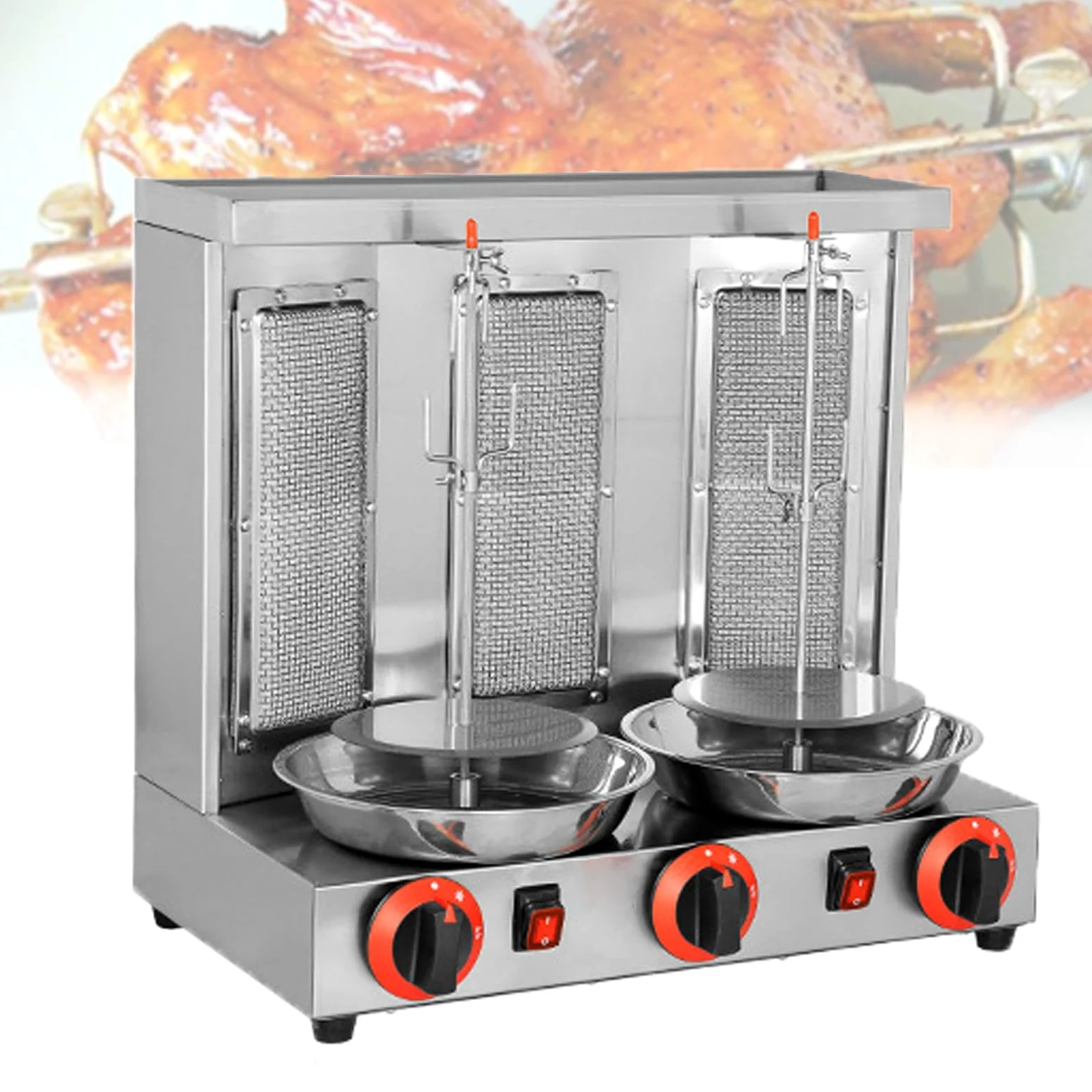 Parrilla De Gas para Kebab, Horno De Barbacoa Vertical Giratorio De 360°, MáQuina para Hacer Kebab De Pavo Sin Humo con Interruptor De Ajuste De Temperatura, para Cocina,Silver-L