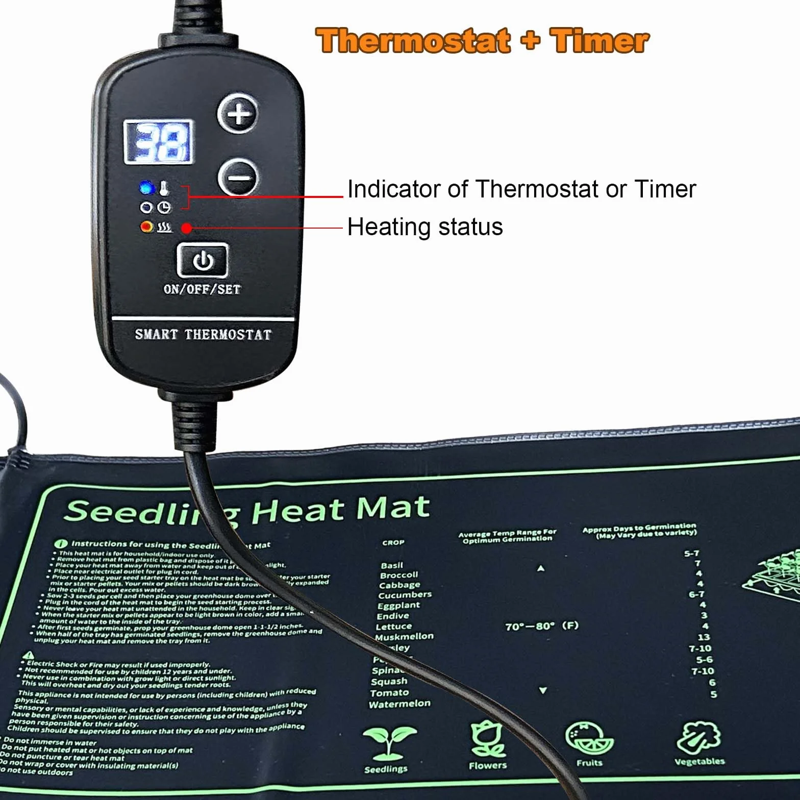 Alfombrilla Térmica para Plantas, Manta Calefactora para Semillas o Plántulas Invernadero, Manta Termica Cultivo, Manta Termica para Germinar Semillas o Terrario(20W, con Termostato)