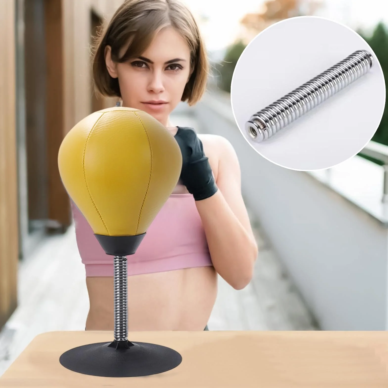 XIAOXIAOYU Saco de Boxeo antiestrés de Mesa con Ventosa - Bolsa de Boxeo Resistente para aliviar el estrés con Bomba