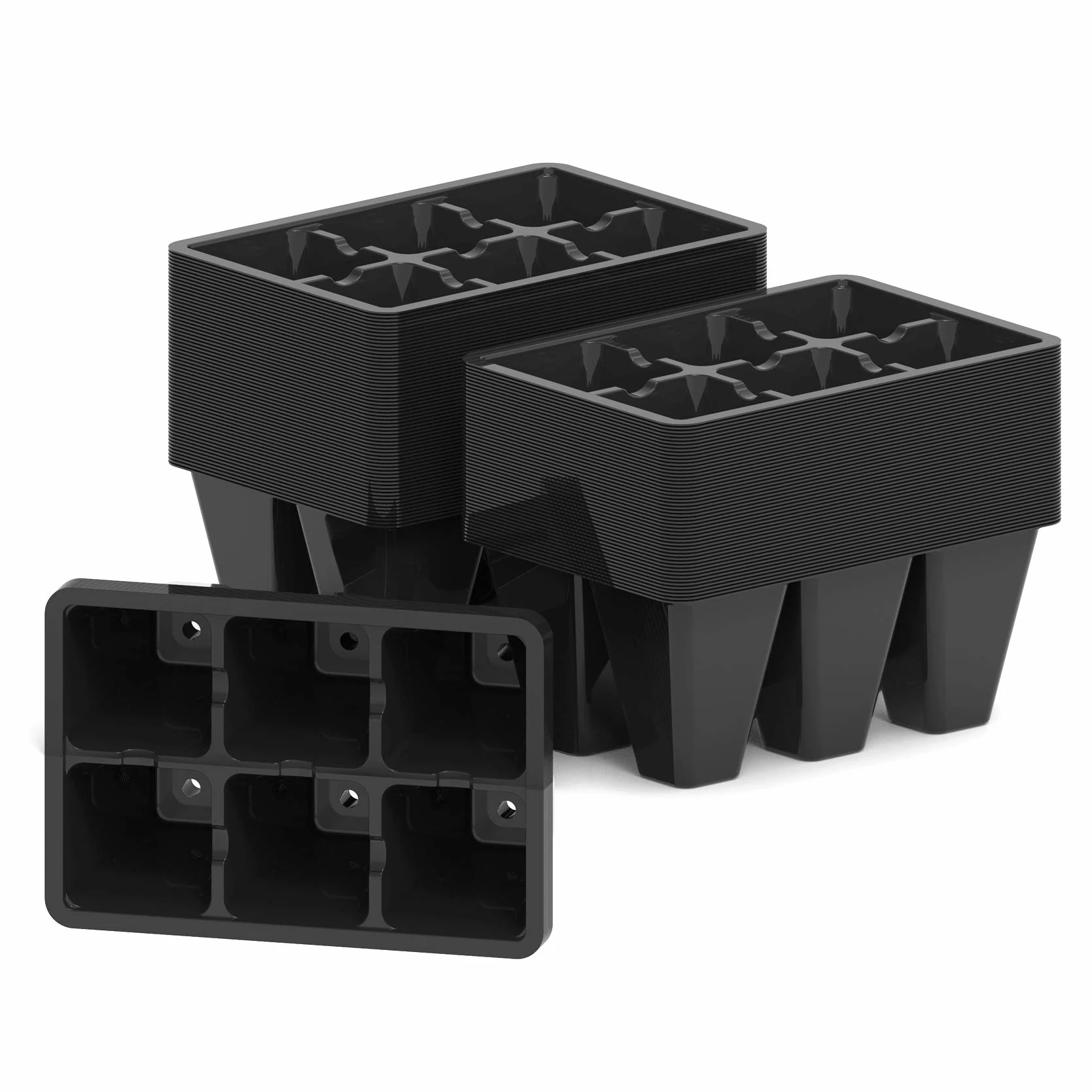 Gardzen Paquete de 120 bandejas de inicio de semillas de 6 celdas para plántulas, bandejas de inicio de plantas con agujeros de drenaje para germinación de semillas, 5.4 x 3.7 pulgadas, color negro