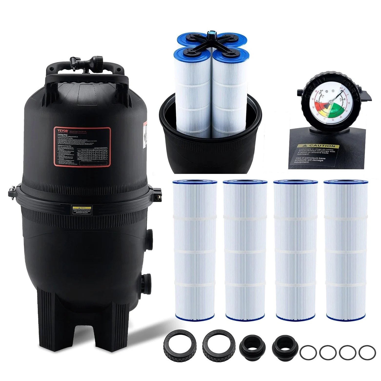 VEVOR Filtro de Piscina de Cartucho m² Filtro de Piscina Enterrada Sistema de Filtración de Piscina sobre el Suelo con Filtro Mejorado a Prueba de Fugas para Jacuzzi, SPA, Piscina Inflable