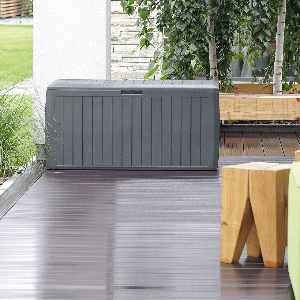 CASARIA® Arcón Jardín Exterior Baúl Almacenaje 290L con 6 Ruedas Asas Resistente Intemperie Rayos UV Caja Cojines 117x47x60cm Antracita