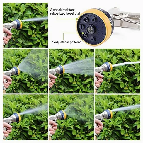 Pistola de agua de 7 funciones de metal Manguera ajustable Aleación de zinc Jardín Lavado de autos Flor de riego Pistola de agua de alta presión Pistola de agua Pistola de agua de alta presión