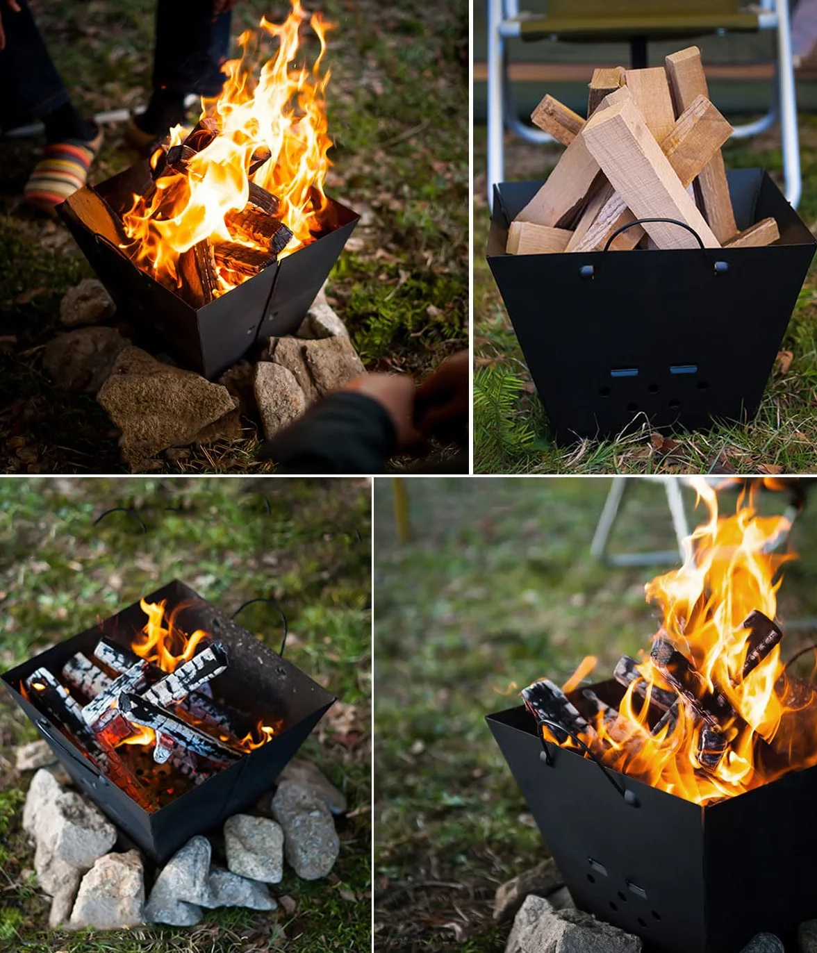 Snowpea Portable Fire Pit for Camping, Collapsible Outdoor Fire Pit with Carry Bag, Iron Fire Bowl for Picnics, Bonfire, Patio, Backyard and Garden - con Parrilla