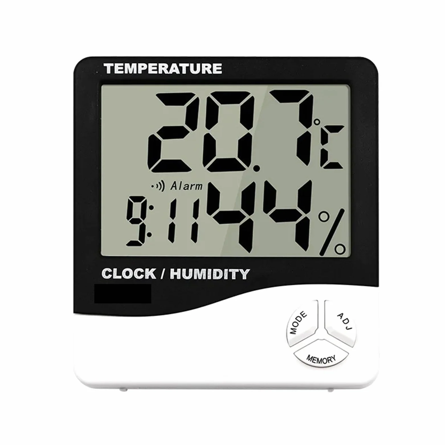Higrómetro digital de interior, Termómetro de habitación 20 piezas Medidor de humedad de precisión Reloj despertador for niños Negro Blanco