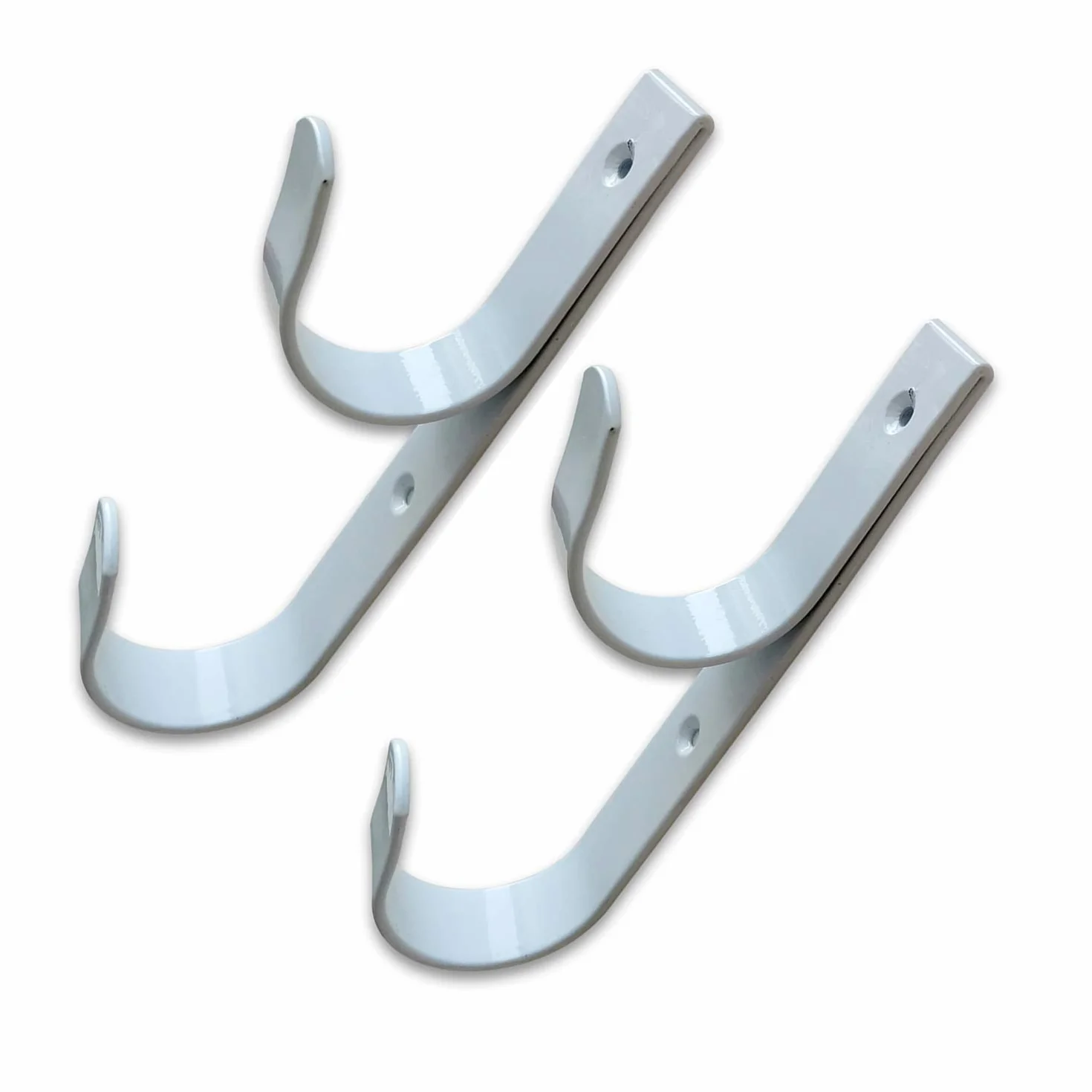 Juego de 2 perchas anchas para poste de piscina, resistentes ganchos de aluminio blanco con tornillos, ganchos perfectos para alberca, postes telescópicos, espumantes, equipo de jardín, etc.
