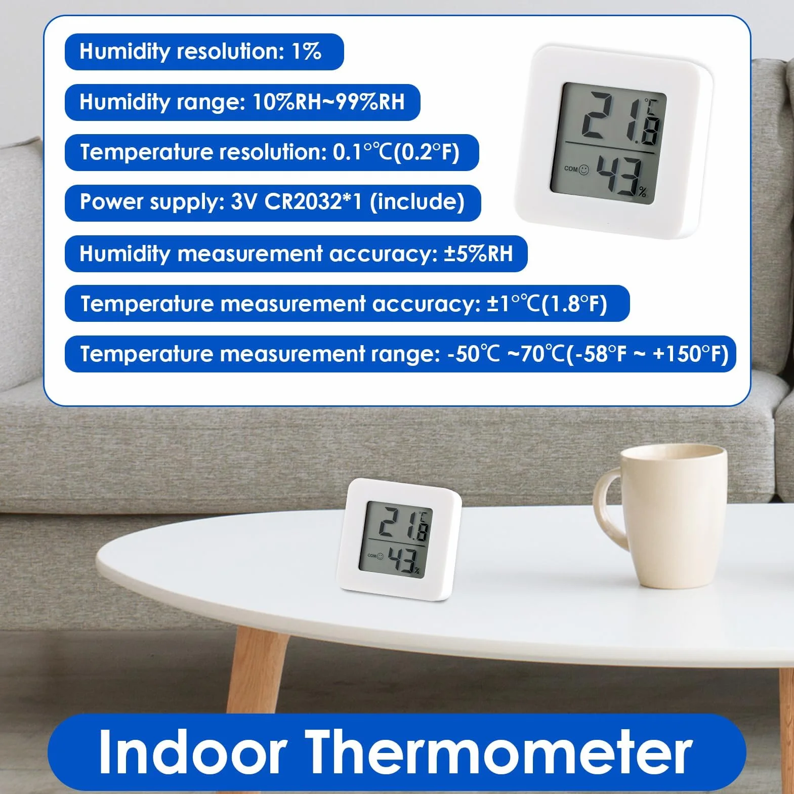 Lote de 6 termómetro interior digital con higrómetro digital, mini medidor de temperatura y humedad para casa, LCD grande, indicador de confort, termómetro digital casa preciso para oficina y hogar