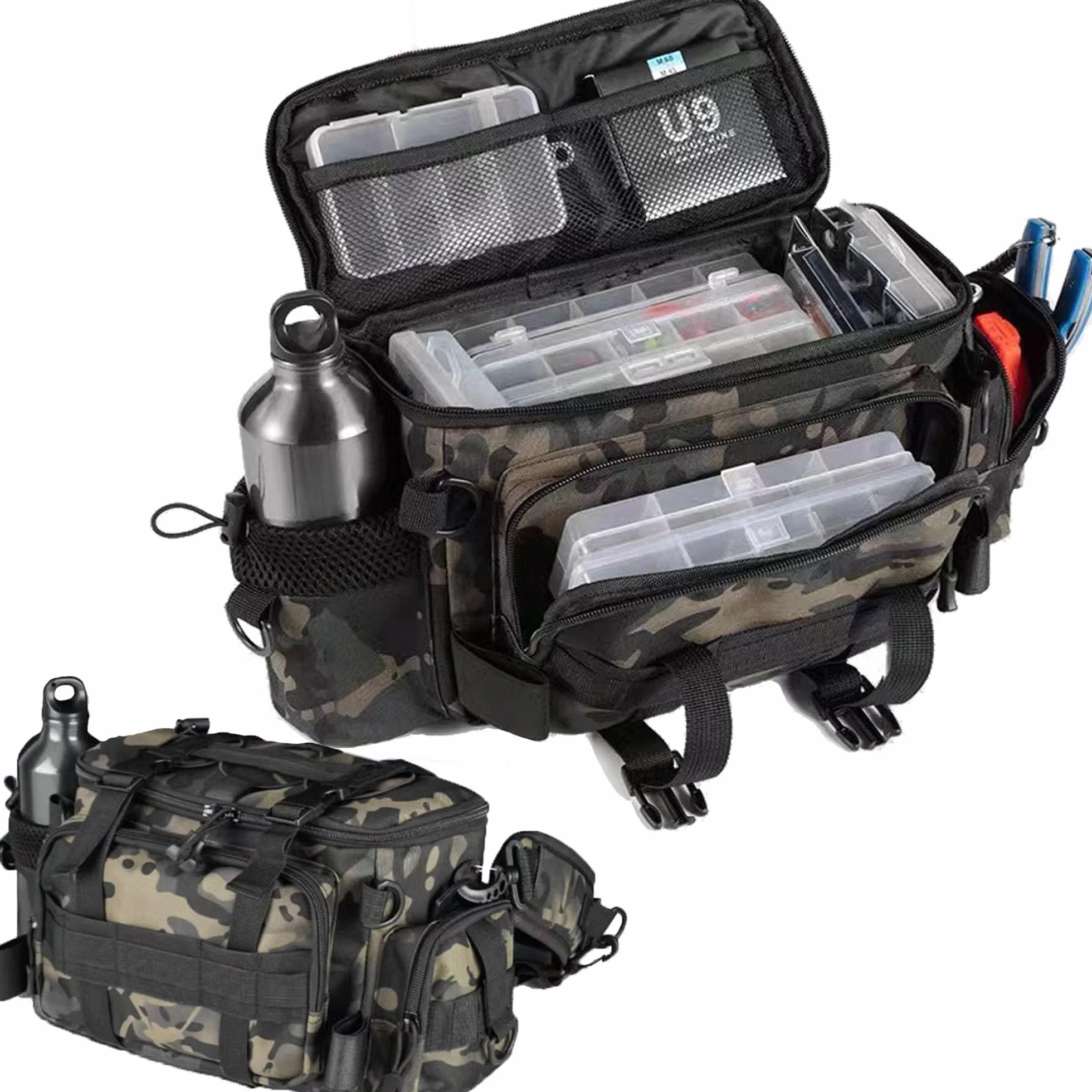 YUEMING Bolsa de Aparejos de Pesca Multifuncional, Gran Capacidad, Kit de Accesorios con Correas Ajustables