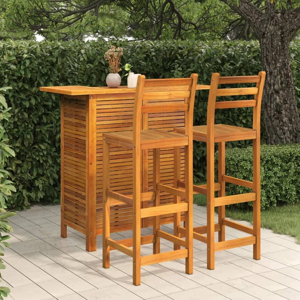 vidaXL Juego Muebles de Bar para Jardín 3 Piezas Mesa Silla Asiento Butaca Taburete Pub Bistró Comedor Patio Desayuno Madera Maciza de Acacia