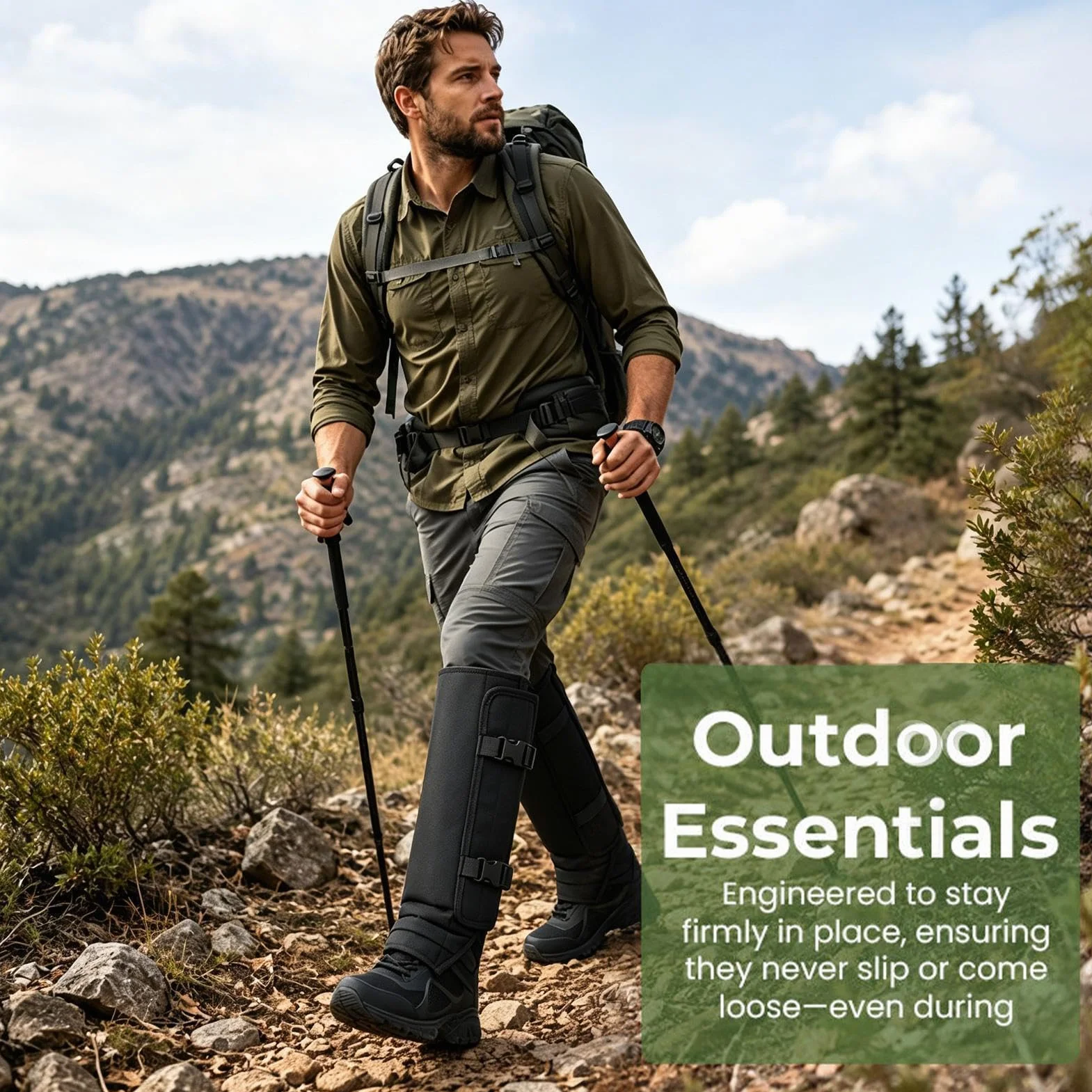 Waterproof Hunting Leg Gaiters 1-Pair Bite-Proof Lightweight Adjustable Outdoor Trail Running Camping