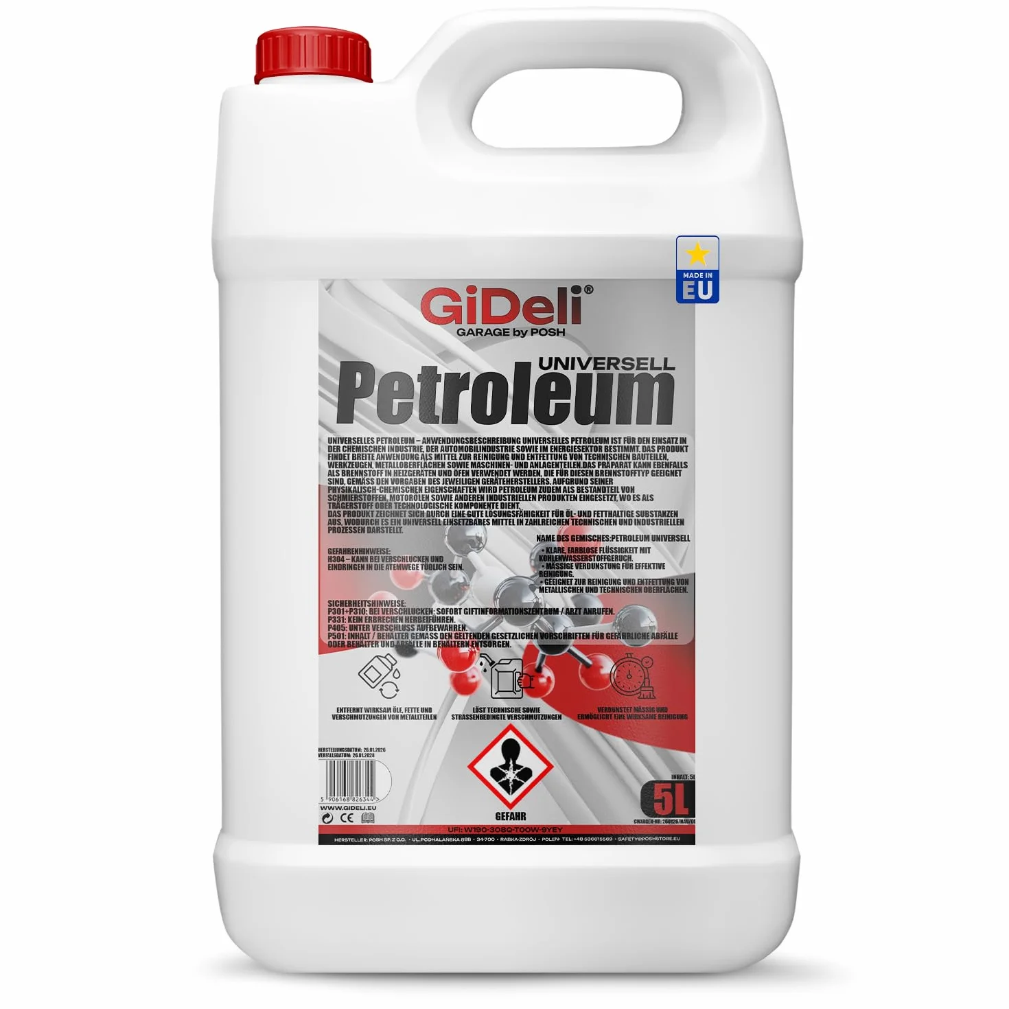 GiDeli Petróleo 5L – Combustible de alta pureza para lámparas de queroseno, lámparas de aceite, linternas, antorchas y camping, sin olor, fabricado en la UE