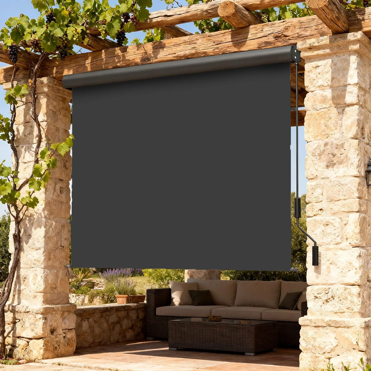 Verdego Toldo vertical exterior 160 x 250 cm, estor de protección solar exterior con manivela, protección visual, protección contra el viento, caja de toldo de aluminio, toldo vertical para balcón