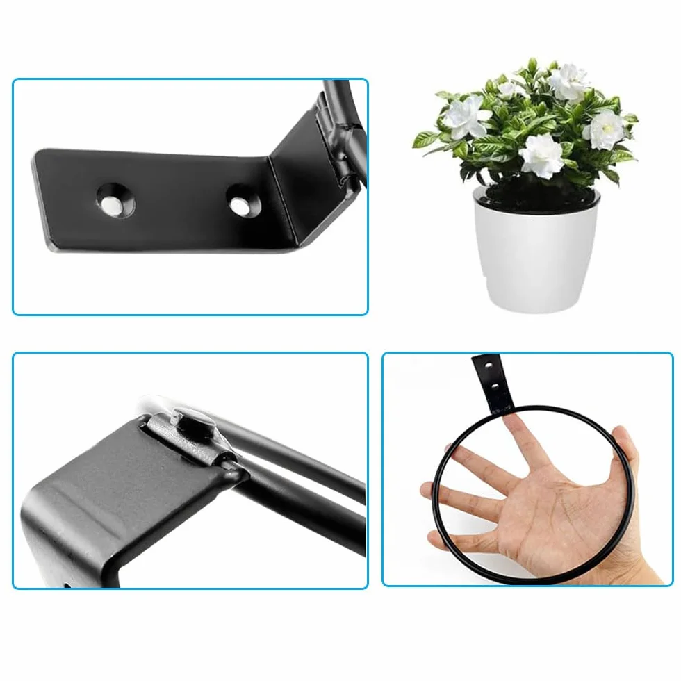 6 soportes de pared para macetas, soporte plegable para jardín, balcón y exterior, negro (4 pulgadas)