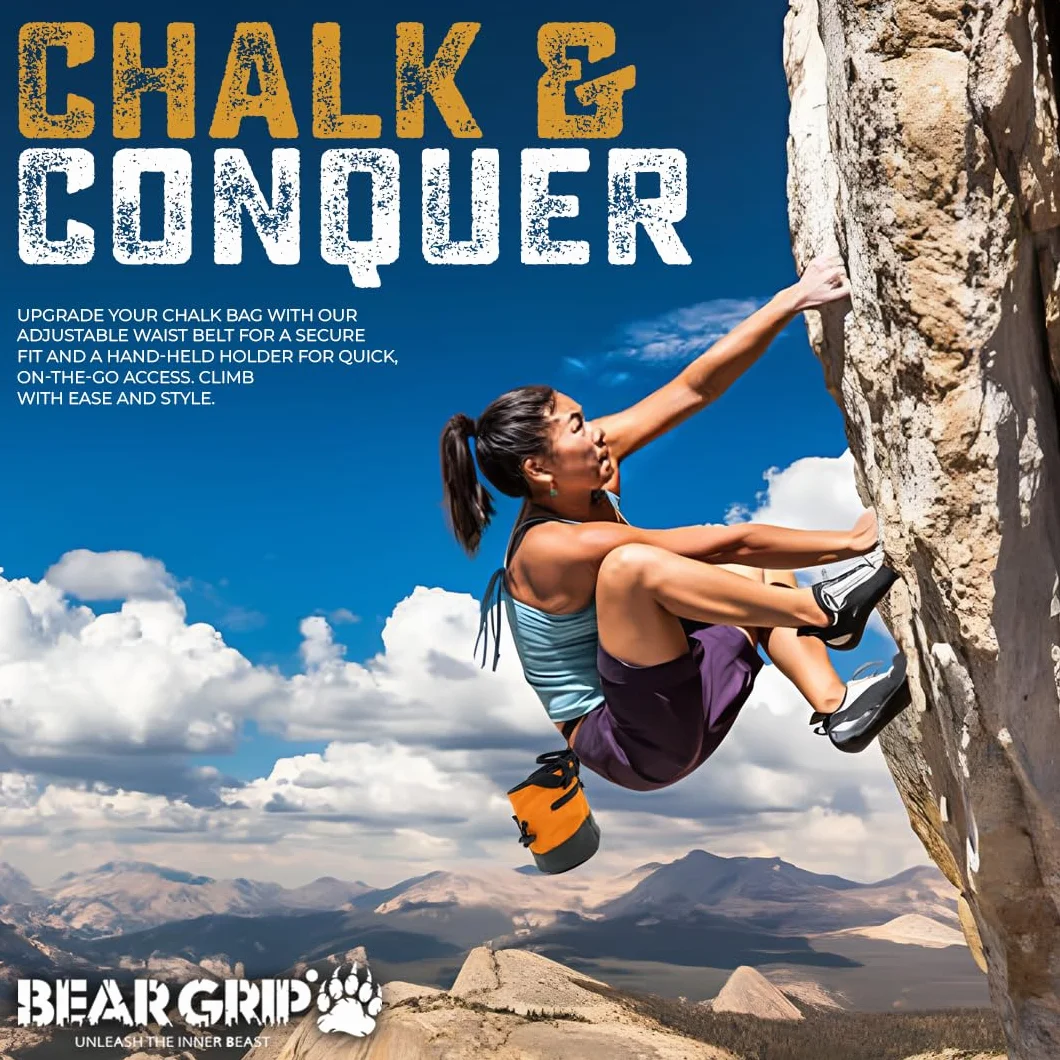 BEAR GRIP Paquete de bolsa de tiza para escalada en roca con cinturón y cepillo negro