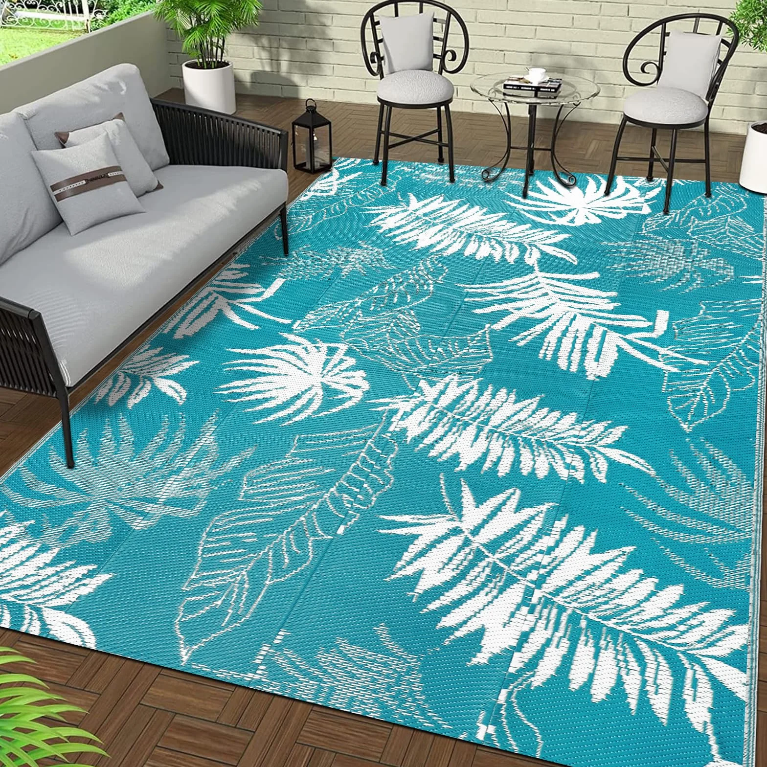 Falflor Alfombra reversible para exteriores, 150 x 245 cm, impermeable, grande, de plástico, ligera, para interiores y exteriores, alfombra de paja de plástico para camping, terraza, caravana, patio