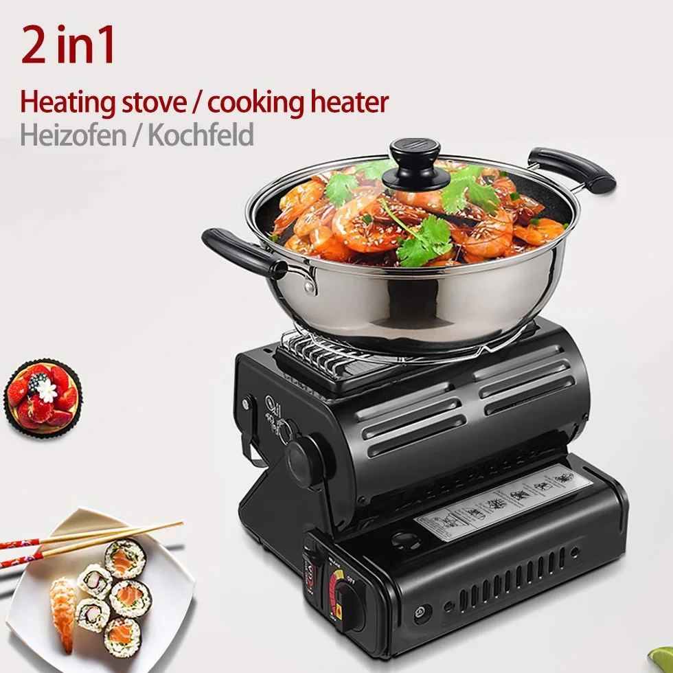 Yinleader Calefactor de gas cerámico para exterior, camping, 1,3 kW, negro