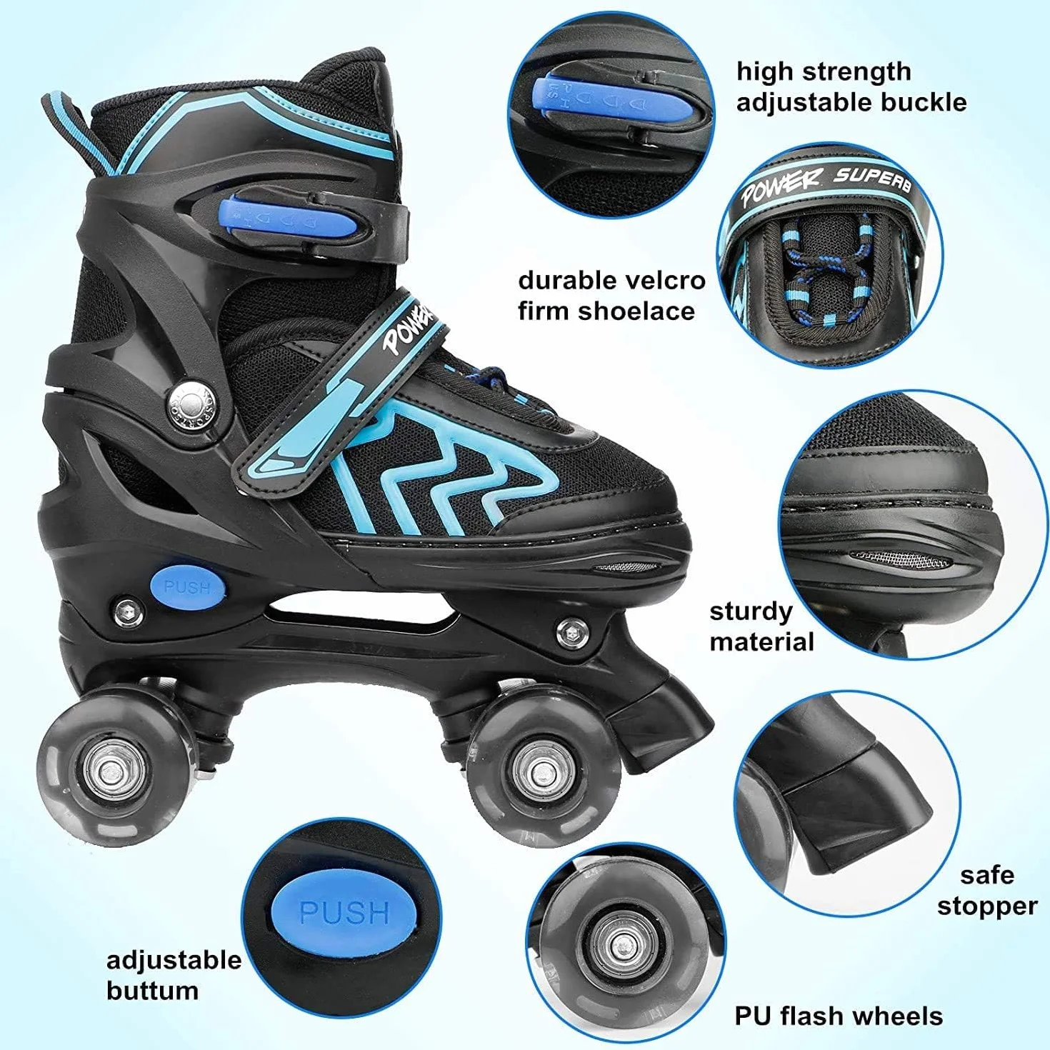 Patines Roller Quad Ajustables con Ruedas Luminosas para Niños Principiantes