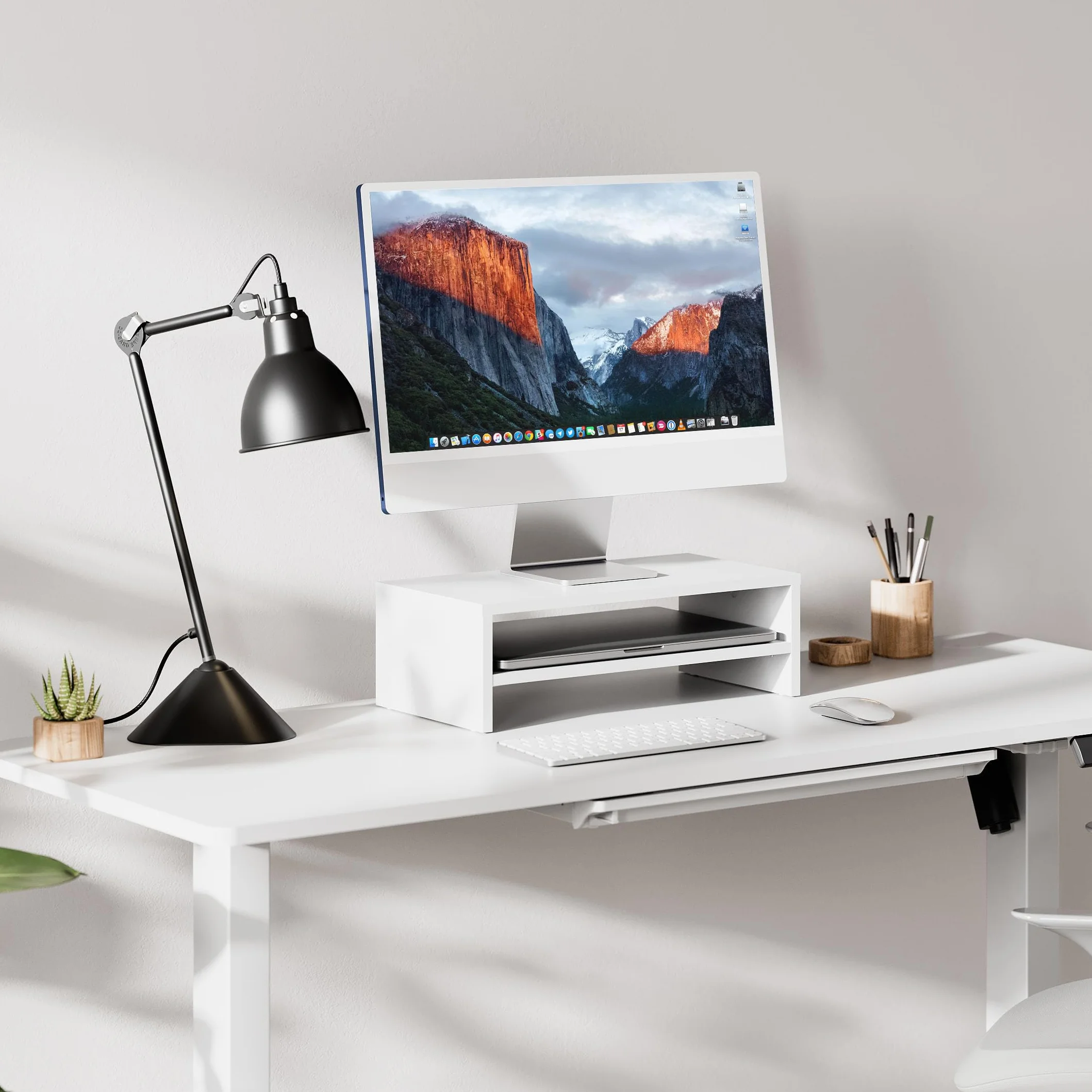 FITUEYES Soporte Monitor Madera 2 Capas 42.5x23.5x14cm Blanco
