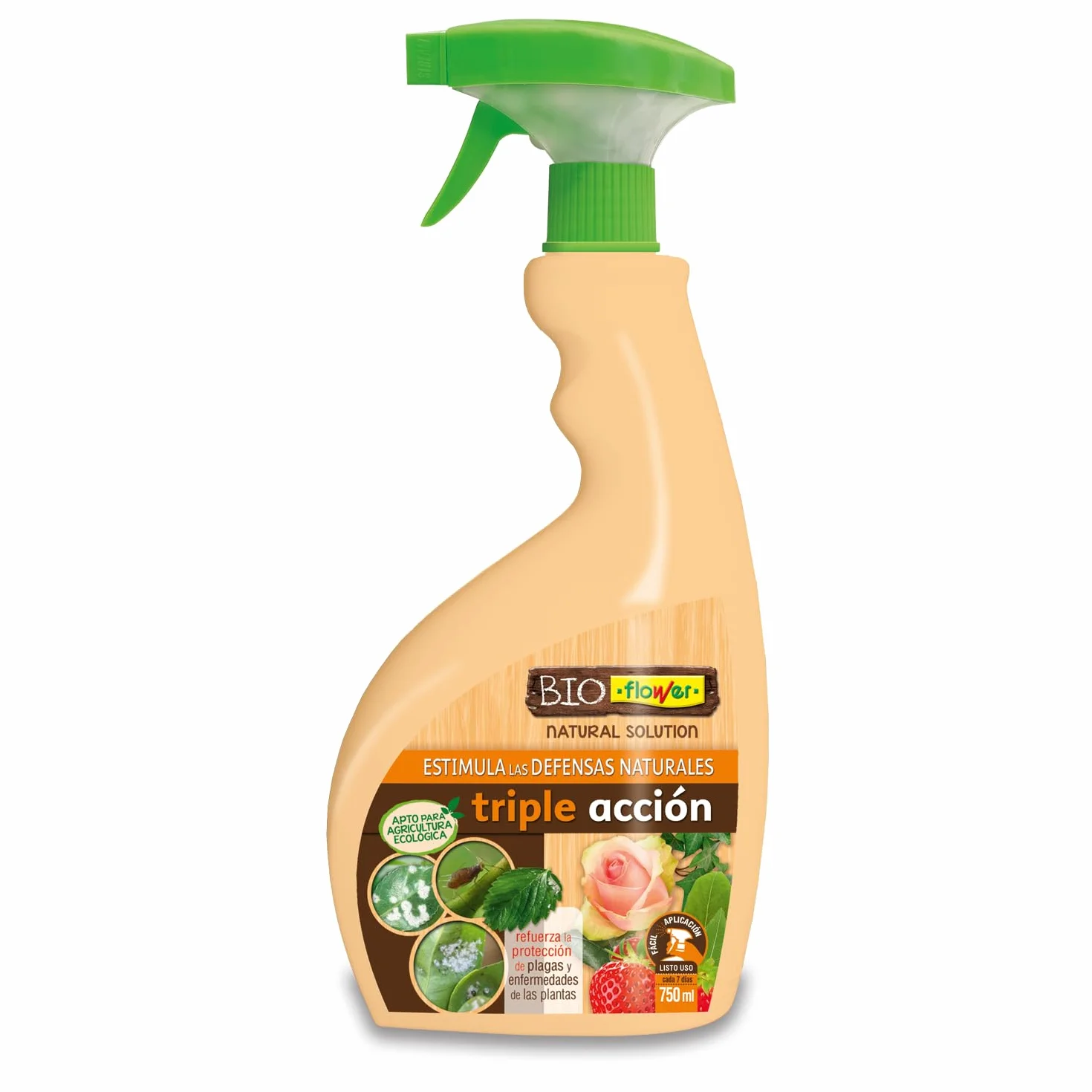 BioFlower - Triple Acción Ecológico 750 ml | Insecticida, Fungicida y Secante | Boro y Extractos Vegetales Biodegradables | Apto Agricultura Ecológica | Listo Para Usar