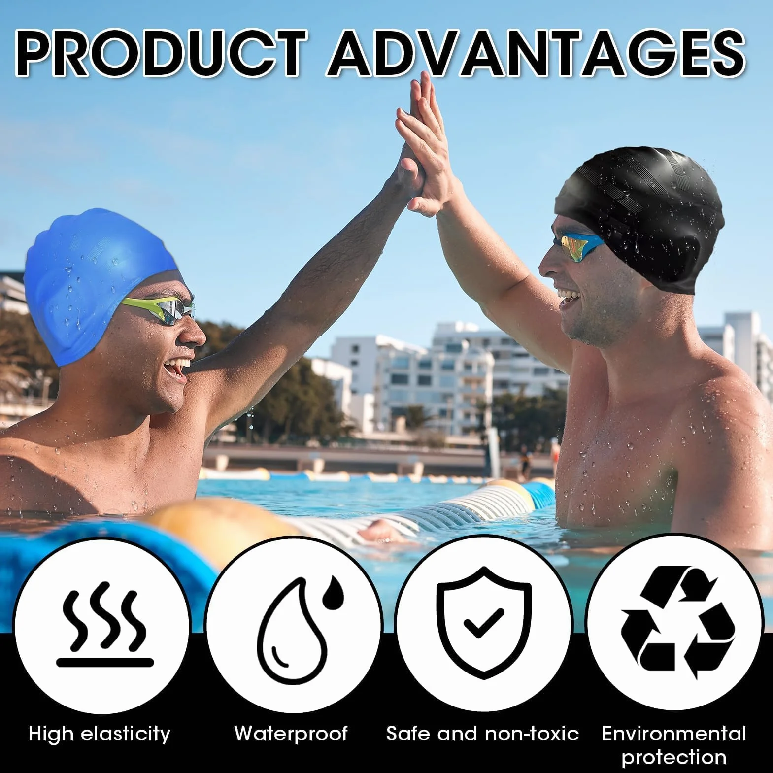 Gorro de Natación Silicona Impermeable 3D para Mujeres y Hombres Cabello Corto/Largo Adultos
