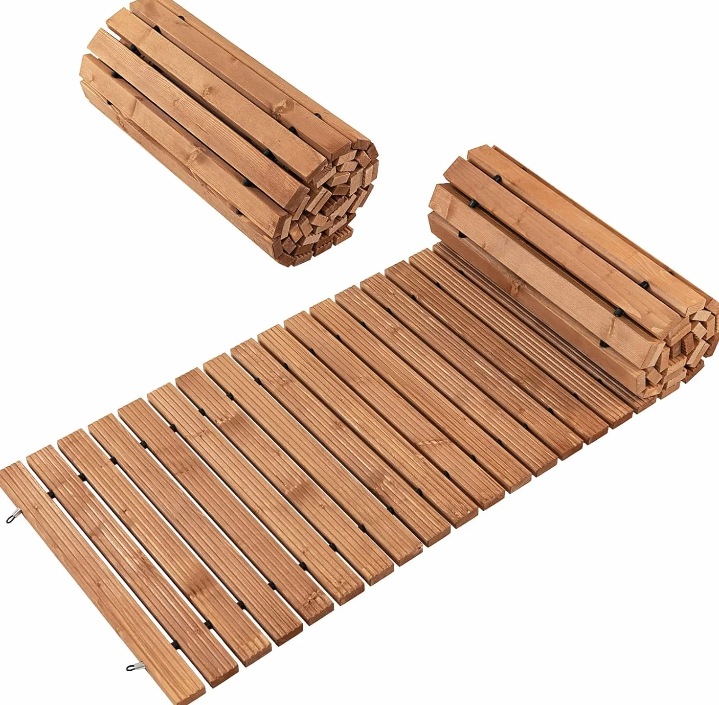 FANTASK Camino de jardín Extensible de Madera, 245 cm de Ancho y 55 cm de Ancho, con Alambre de Acero, Color marrón Claro