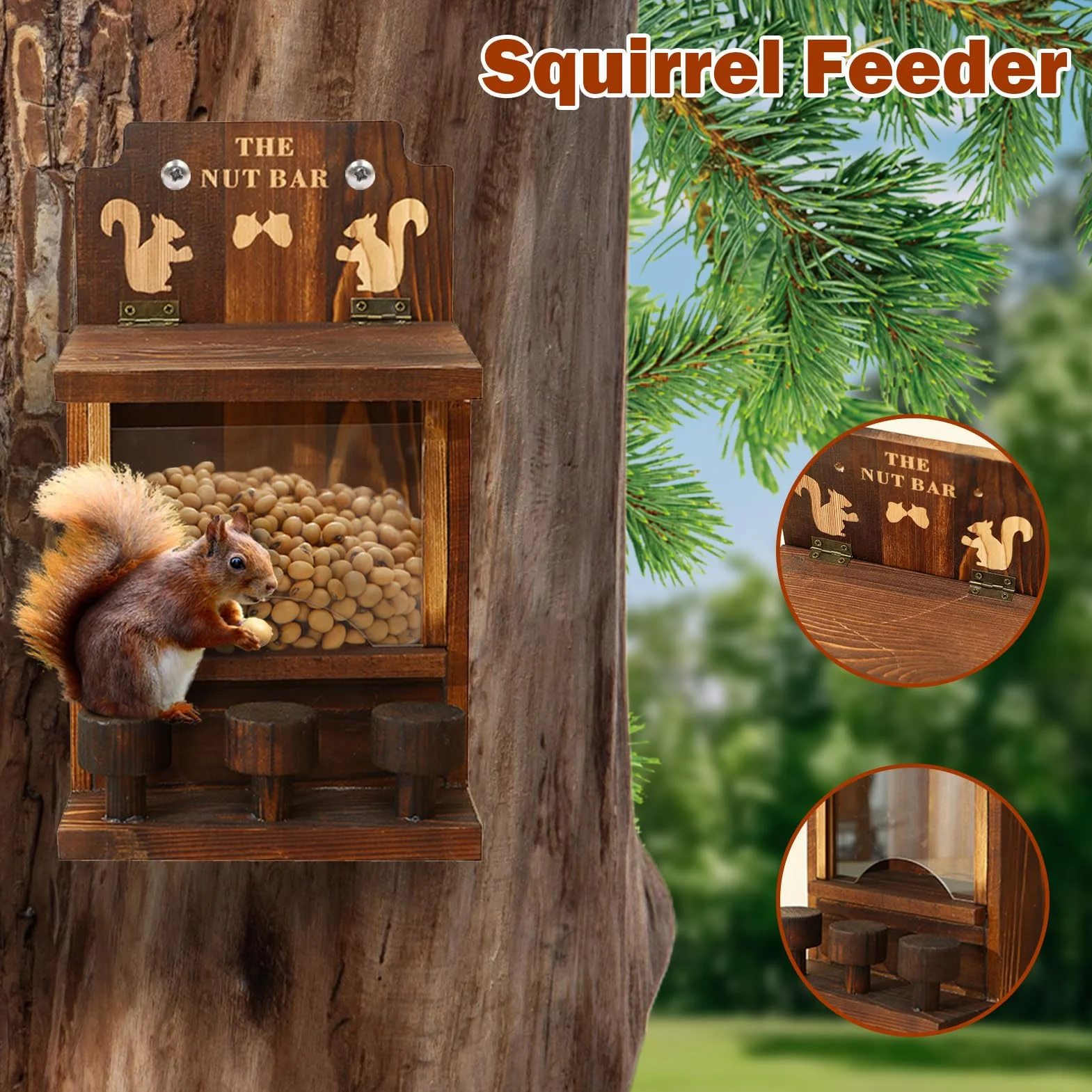 Alimentador de Ardilla, Comedor al Aire Libre - Fundación al Aire Libre Lisbar con 3 taburetes pequeños, Pequeños Dolores de Desperdicio en chipmasaje Lindo Ficher, en