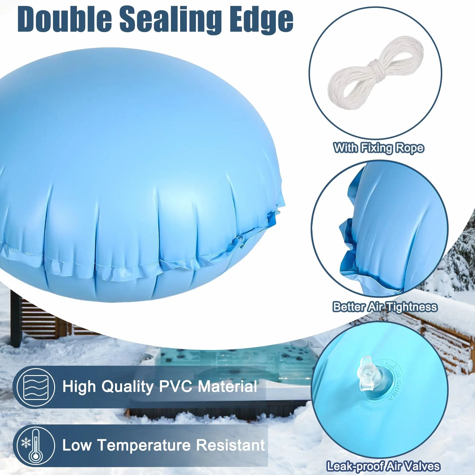 Byhsoep Cojín de aire para piscina, accesorio de invierno, 80 x 80 cm, cojín de aire para piscina de invierno XXL, cojín de piscina de invierno, redondo, 360 cm, protector de invierno engrosado 0,6 mm