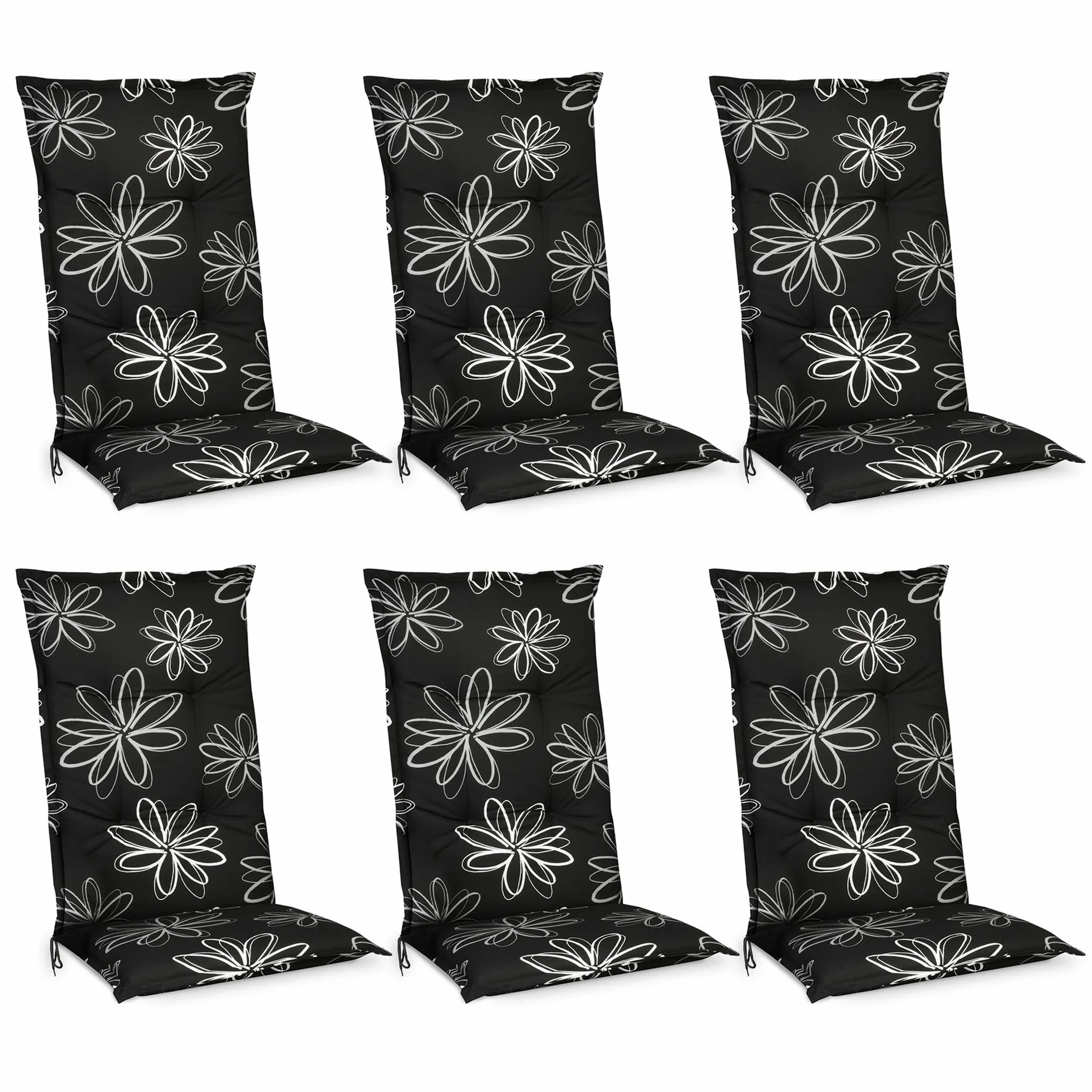 Beautissu Set 6 Cojines sillas Exterior jardín con Respaldo Alto Acolchado | 120x50x6cm tumbonas mecedoras Asientos cómodo Acolchado Resistente a Rayos UV terraza almohadillas Flores
