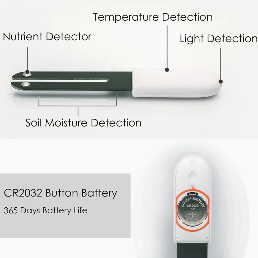 Medidor de humedad del suelo 4 en 1, monitor de agua para plantas, detecta automáticamente humedad/temperatura/luz/fertilidad, se puede conectar al teléfono móvil a través de Bluetooth, sensor