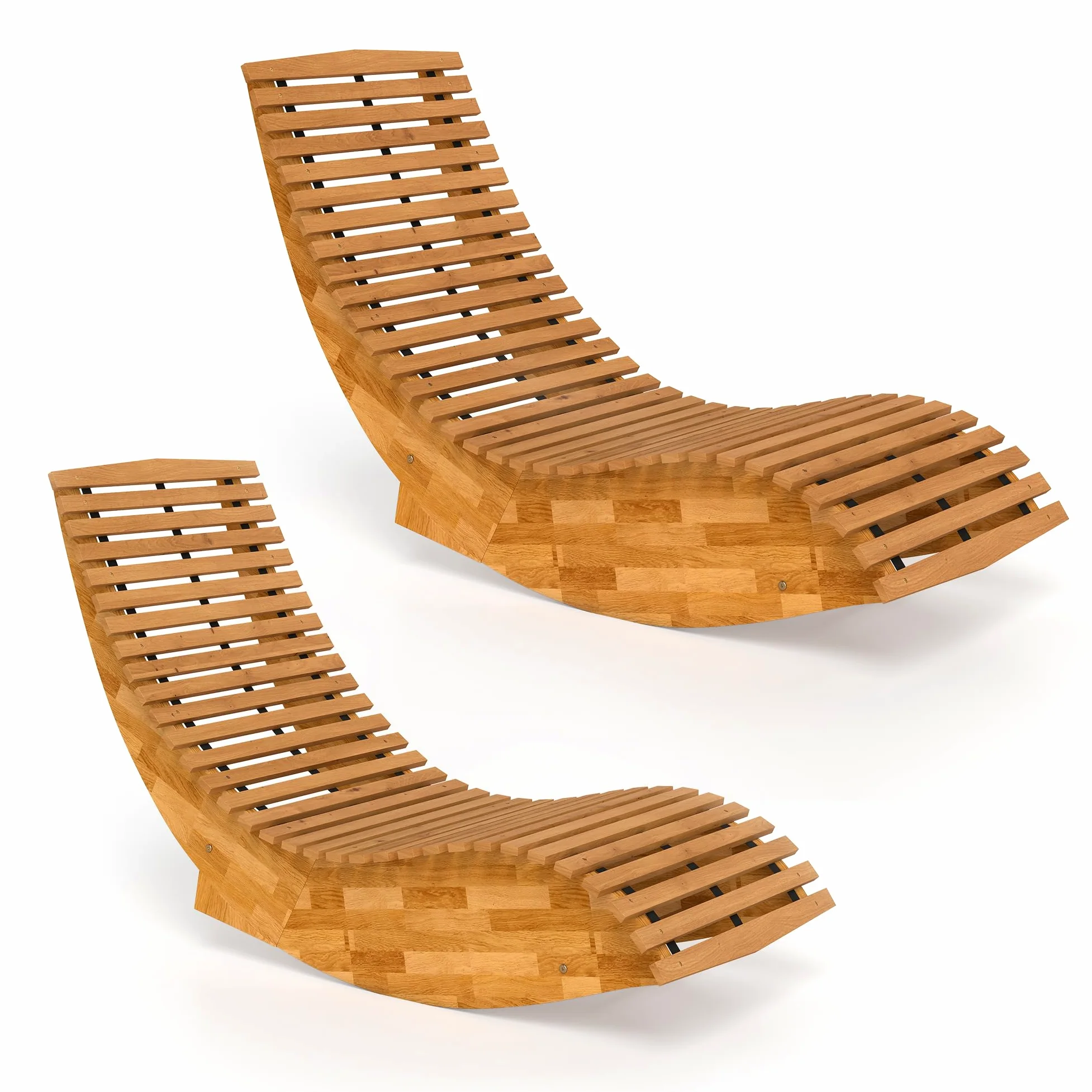 Outsunny Pack de 2 Sillas Mecedoras de Jardín de Madera, Mecedoras para Exterior Ergonómica Plegables con Diseño Listonado, para Balcón, Terraza, Patio, Carga 120 kg, 60x156x77 cm, Natural