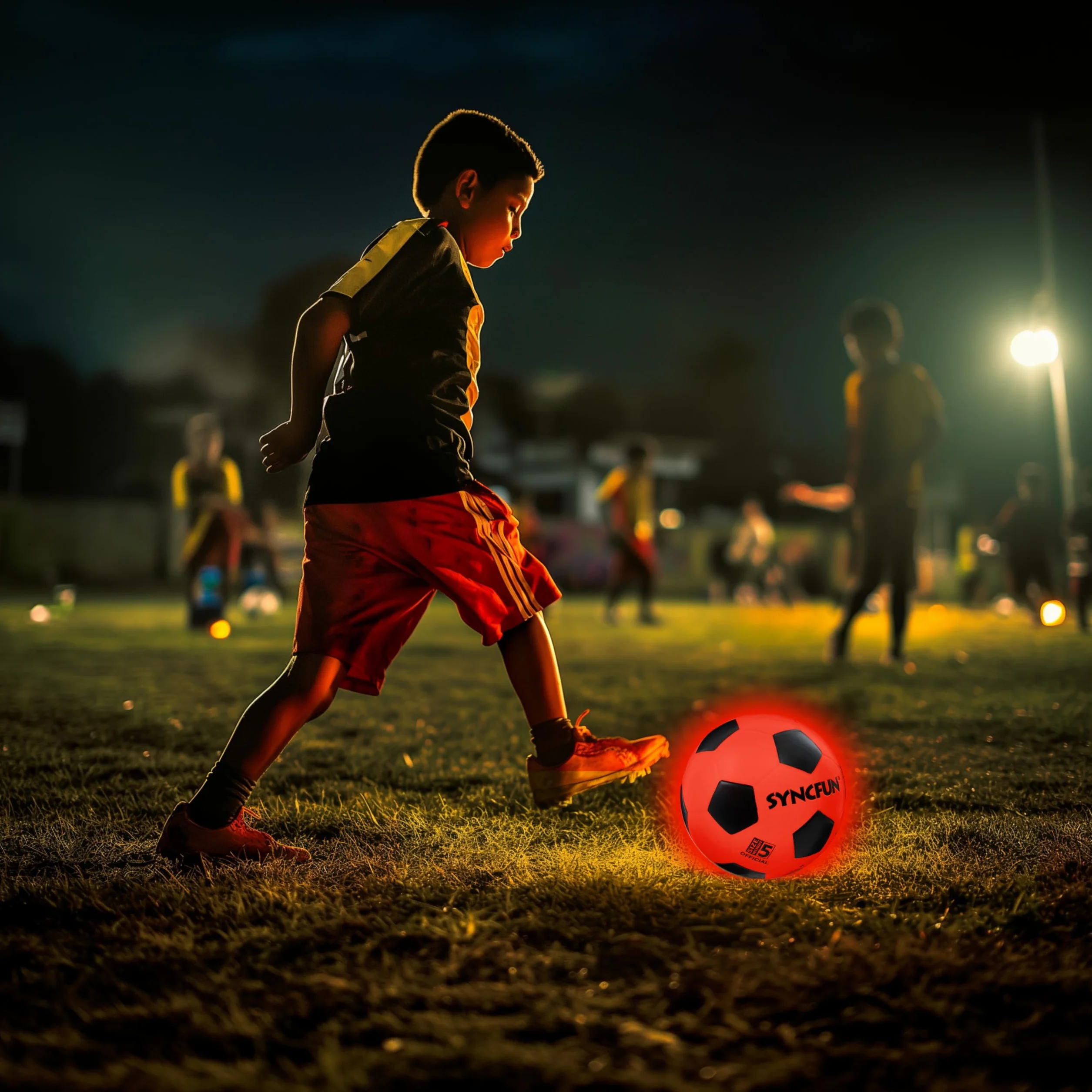 SYNCFUN Balón de Fútbol Luminoso Reflectante Tamaño 5 Brilla en la Oscuridad para Juegos Nocturnos