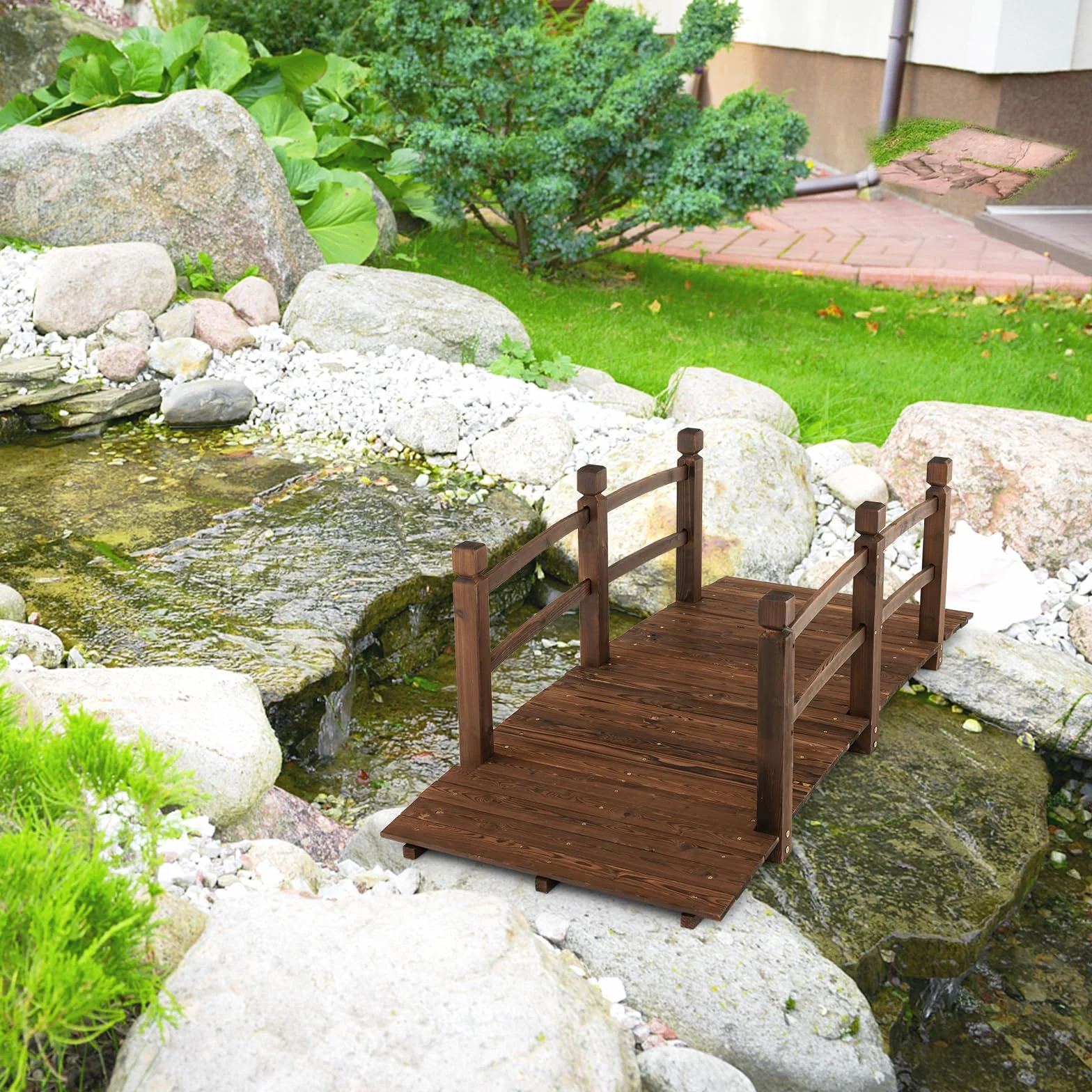 SOARS Puente de Jardín Madera con Barandilla Decorativo Abeto 150 Kg 171.5 x 75.5 x 58 cm