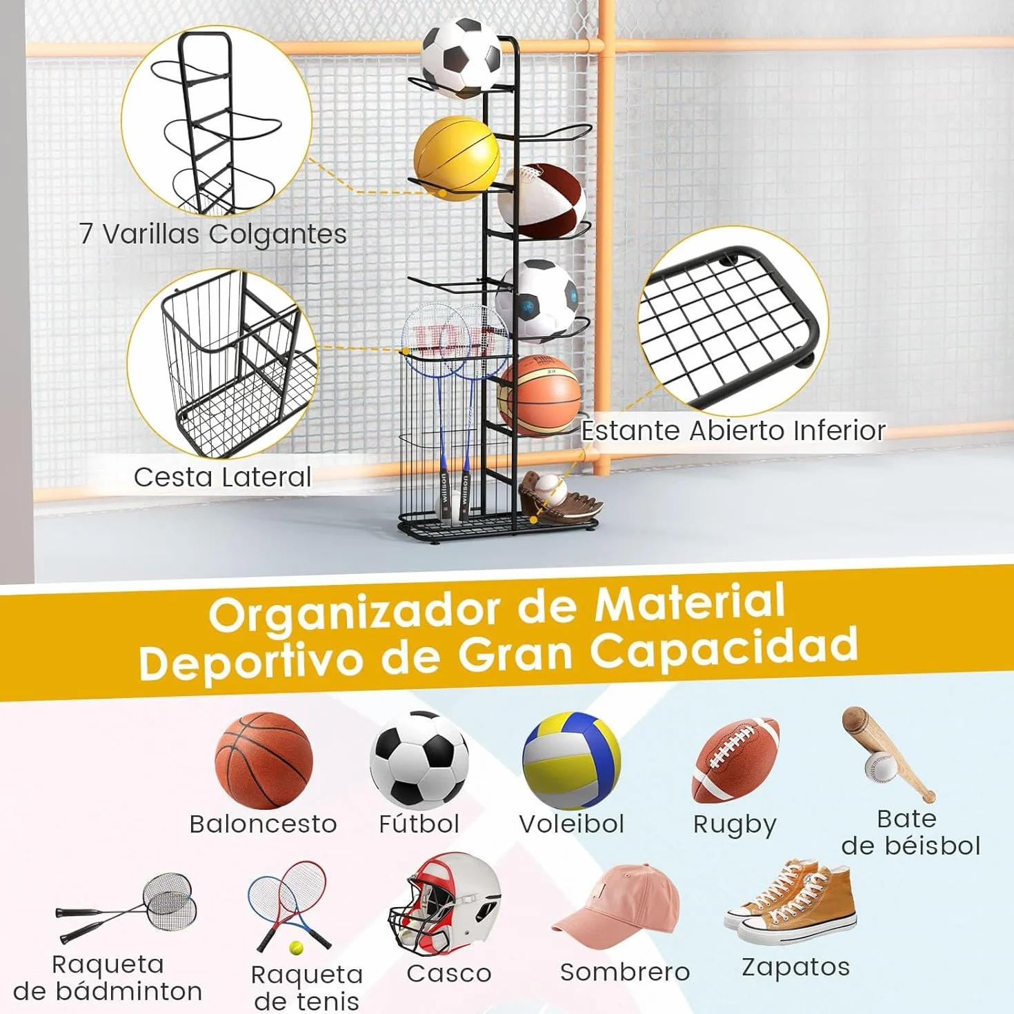 GOPLUS Soporte Universal de 7 Niveles, Estante de Metal para Deportes, Negro