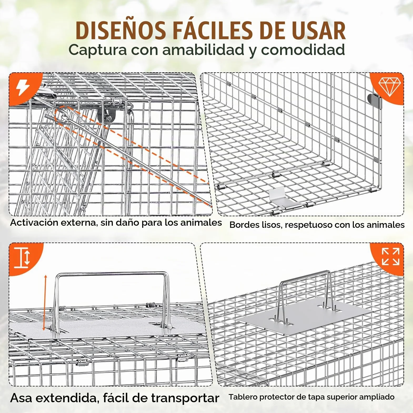 VEVOR Trampa para Animales 1067x406x457 mm Jaula Plegable para Trampa para Gatos Alambre Galvanizado sin Crueldad con Asa Trampa para Conejos, Gatos Callejeros, Ardillas, Mapaches, Marmotas, Zorros