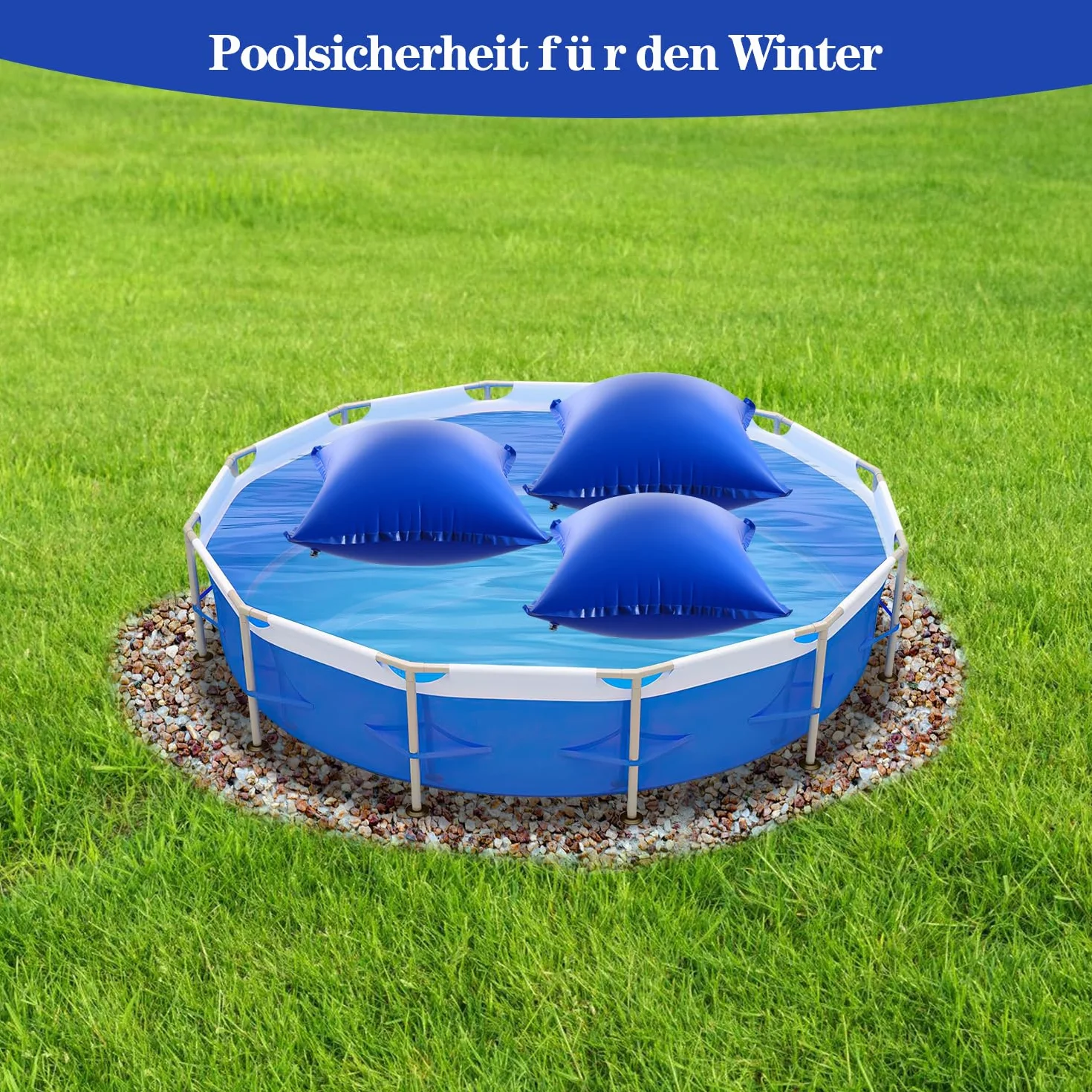 Cojín de piscina de invierno para piscina, cojín de aire de 120 x 120 cm, cojín de invierno con válvula de seguridad, con cuerda de 8 m para la mayoría de tipos, cojines de piscina, cojín