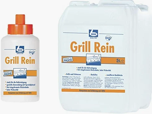 Juego de 6 litros de Dr. Becher Grill Puro – Limpiador de parrilla – Elimina residuos de parrillas, freidoras, hornos, bandejas esmaltadas | Juego de 1 botella de pincel + bidón de 5 L | Incluye