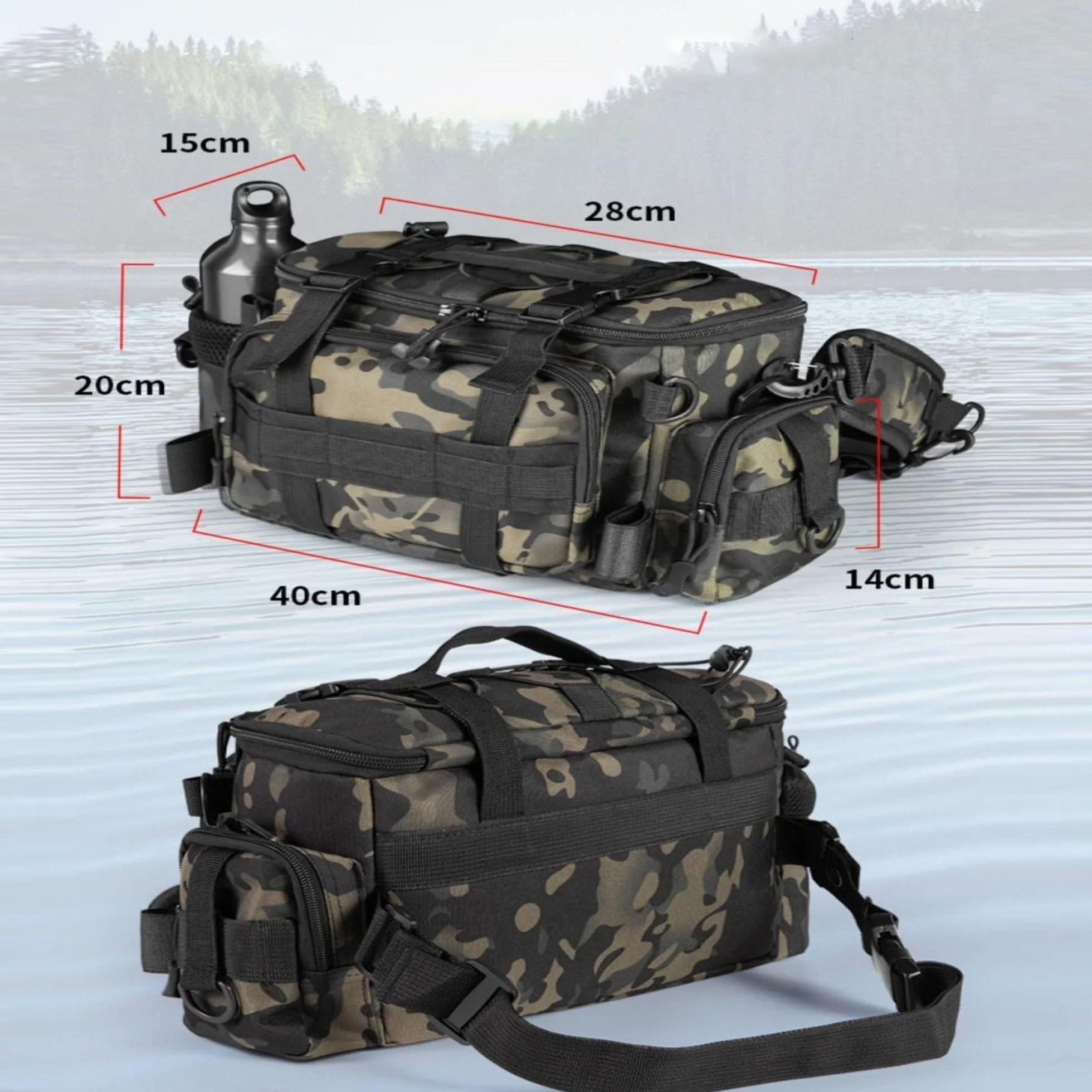 YUEMING Bolsa de Aparejos de Pesca Multifuncional, Gran Capacidad, Kit de Accesorios con Correas Ajustables
