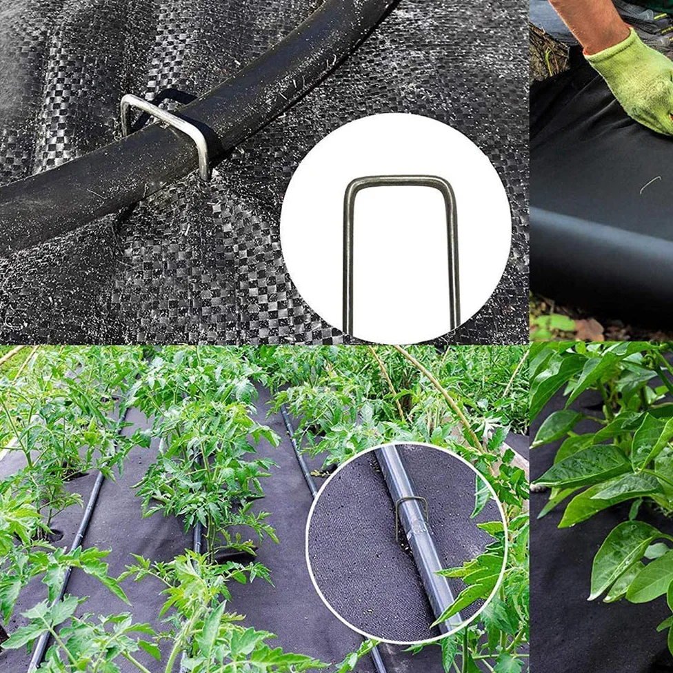 Paquete de 100 Grapas galvanizadas de 12 Pulgadas, estacas de jardín de Metal para jardinería, antioxidantes, Resistentes, estacas de césped para Suelo, estacas de Patio para Barrera de