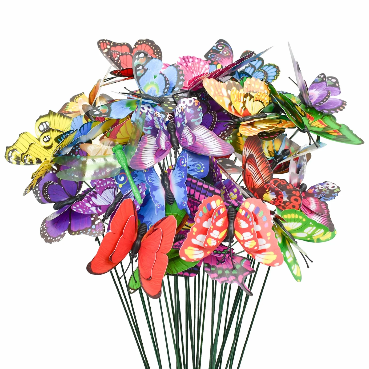 40 estacas de mariposa de libélula de jardín 3D, coloridas mariposas impermeables de PVC con estacas de doble ala, estacas decorativas de jardín para interiores y exteriores, patio, césped