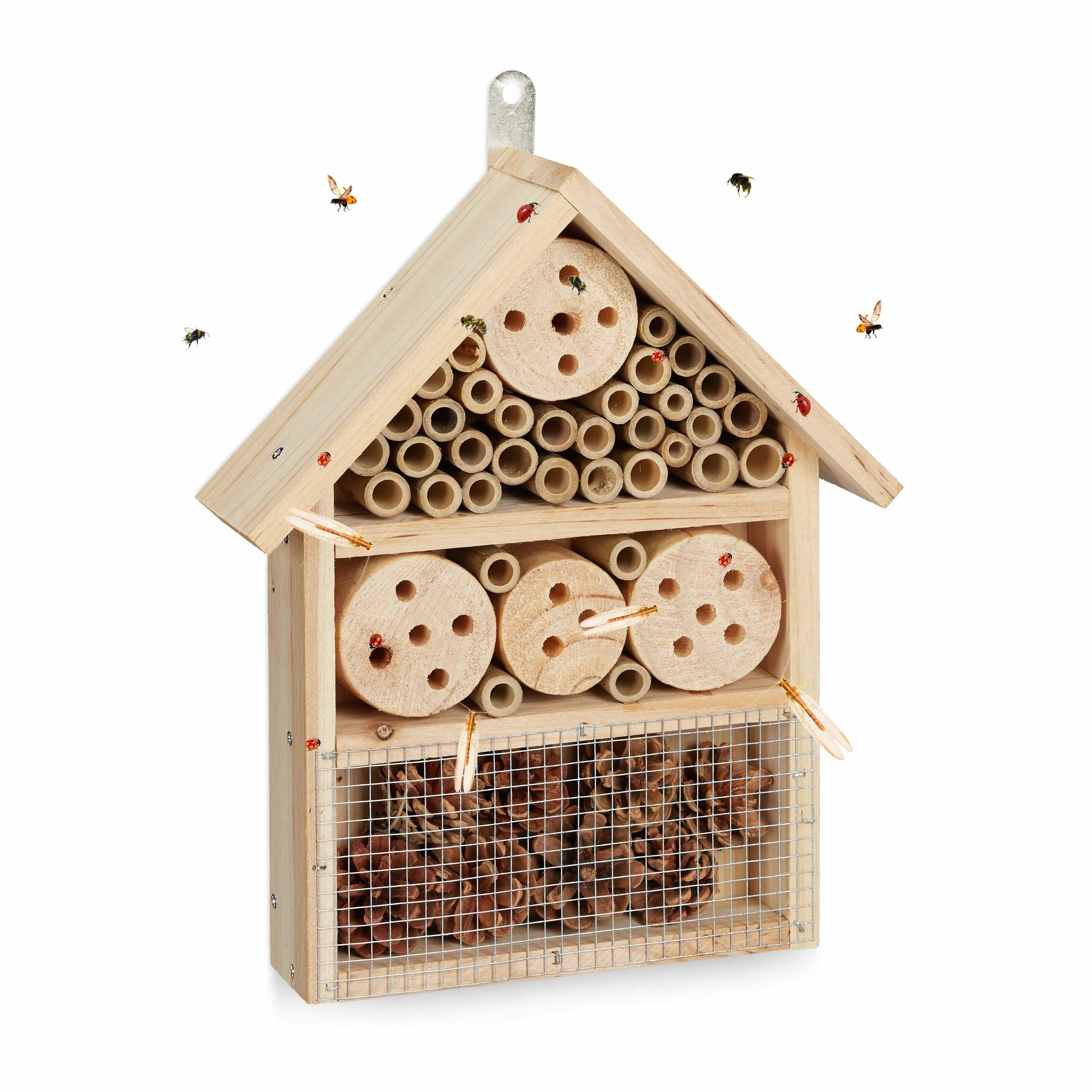 Relaxdays Hotel Insectos, Kit de Construcción, Observador, Casa, Madera-Bambú-Acero, 1 Ud., 33 x 24,5 x 7 cm, Marrón