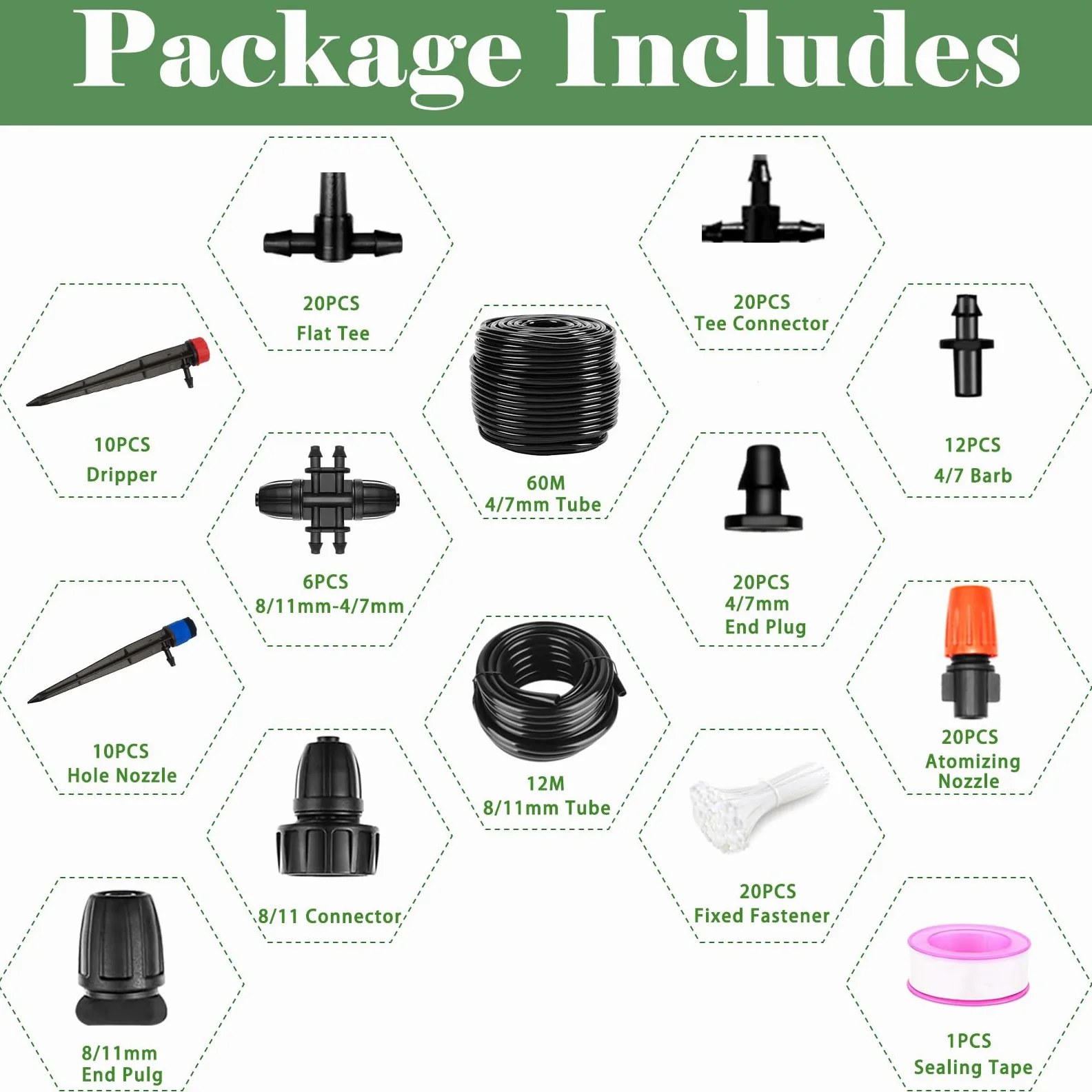 Sistema de riego por goteo de 200 pies + 40 pies, sistema de riego de jardín con tubo principal de 8/11 mm, tubo de riego de distribución de 4/7 mm y accesorios, sistema de riego para jardín,