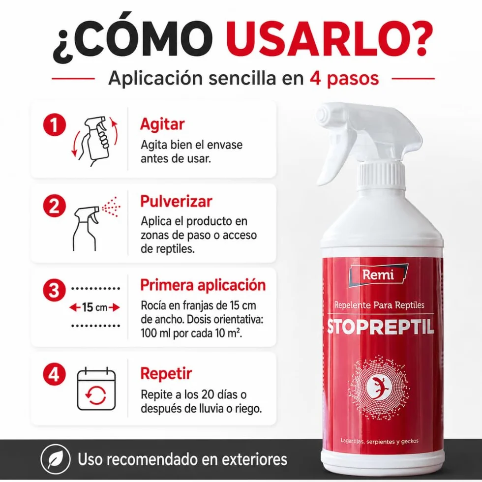 Remi Hogar | Repelente para Reptiles, en Aerosol | para Serpientes Lagartijas Salamanquesas Geckos | Spray Repelente Deshabituante | Sin venenos | Sin productos nocivos | 750 ml