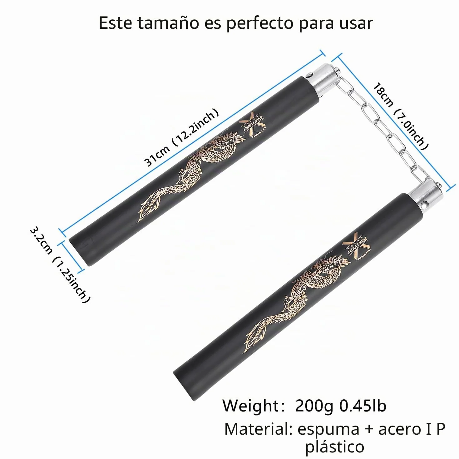 Nunchakus de entrenamiento de espuma para principiantes y niños, 2 pares, palos gruesos con cadena giratoria de acero