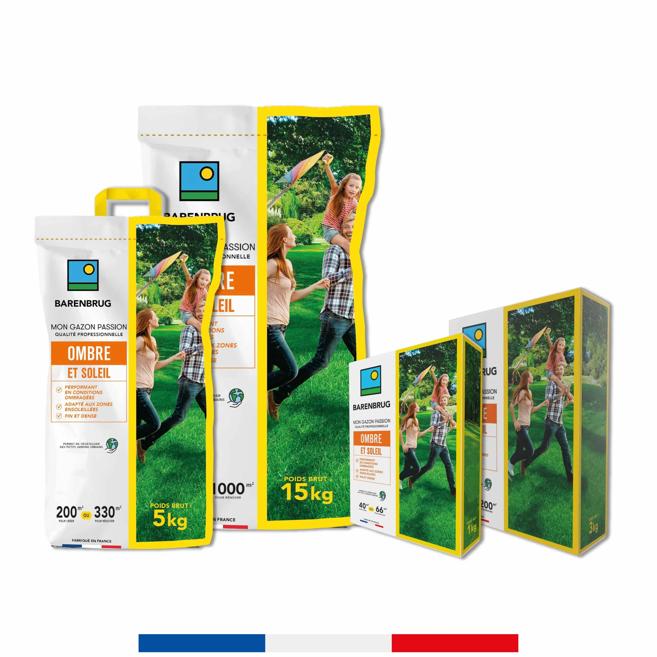 Barenbrug - Césped Sombra y Sol - Alto Rendimiento en Zonas Sombrías - Apto para Zonas Soleadas - Fino y Denso - Ideal para Reverdecir Pequeños Jardines Urbanos - Fabricado en Francia - 1 Kg