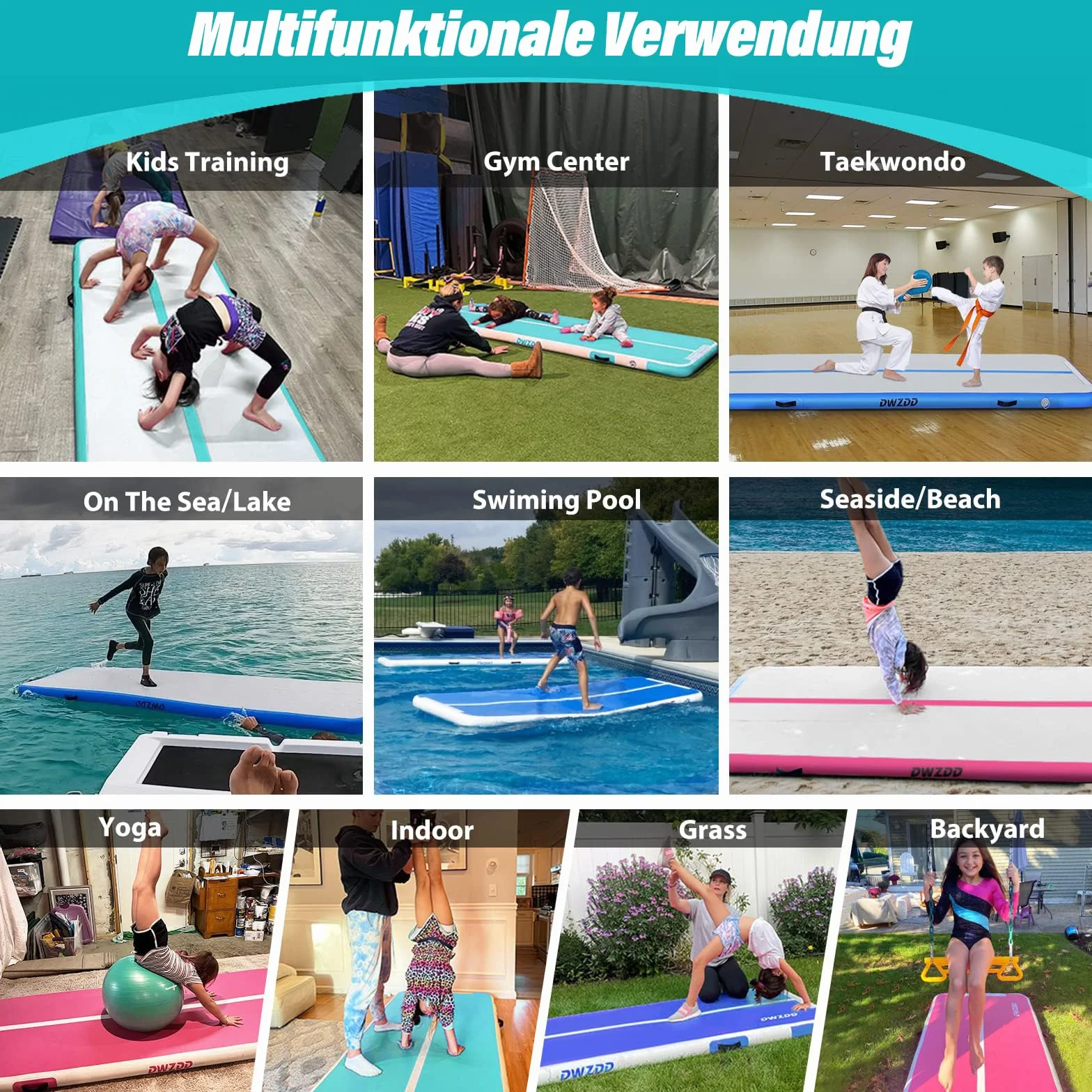 Esterilla de gimnasia inflable para niños, colchoneta de aire matte de 3-6 m