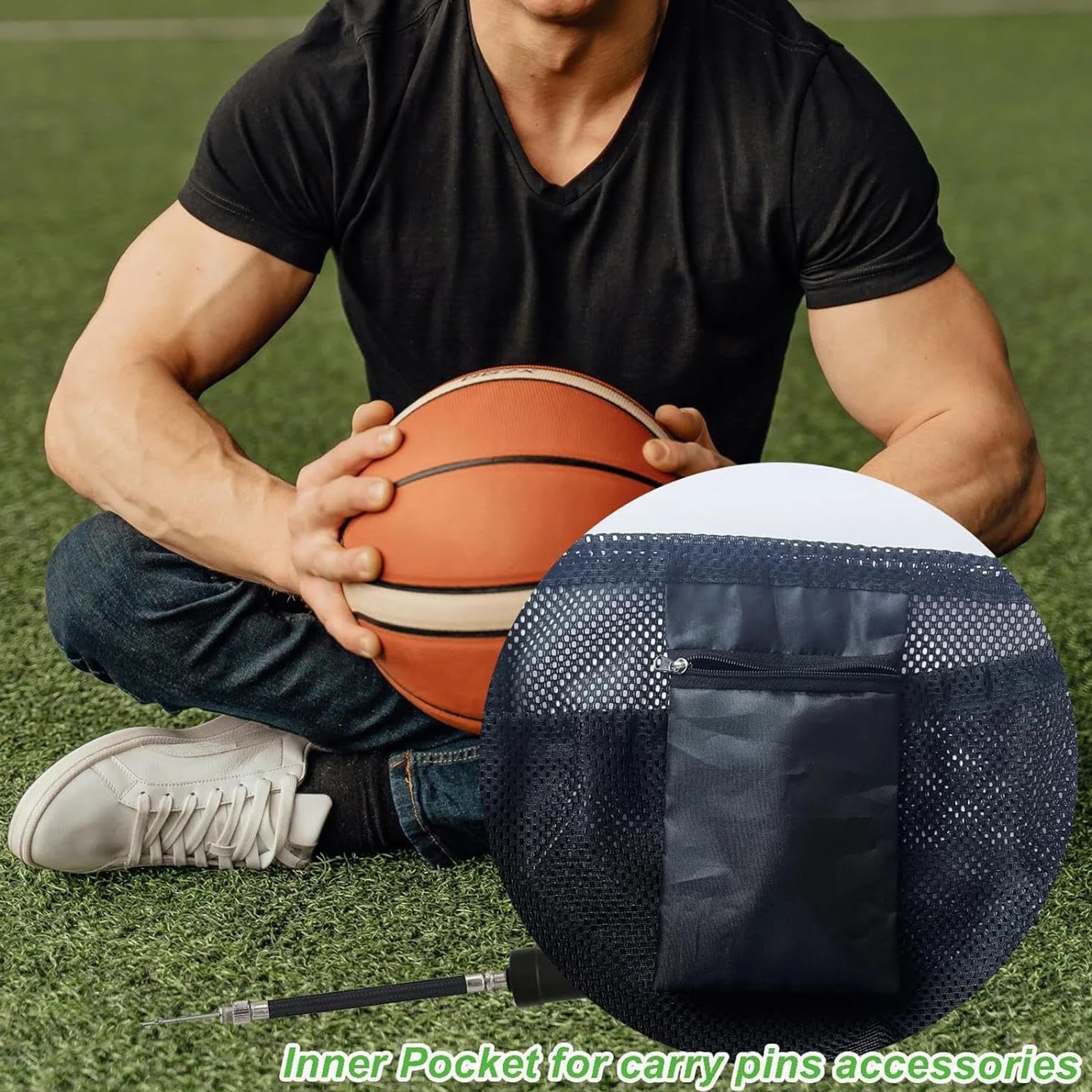 Bolsa de red de almacenamiento de baloncesto - Bolsa de transporte de bolas de red, voleibol